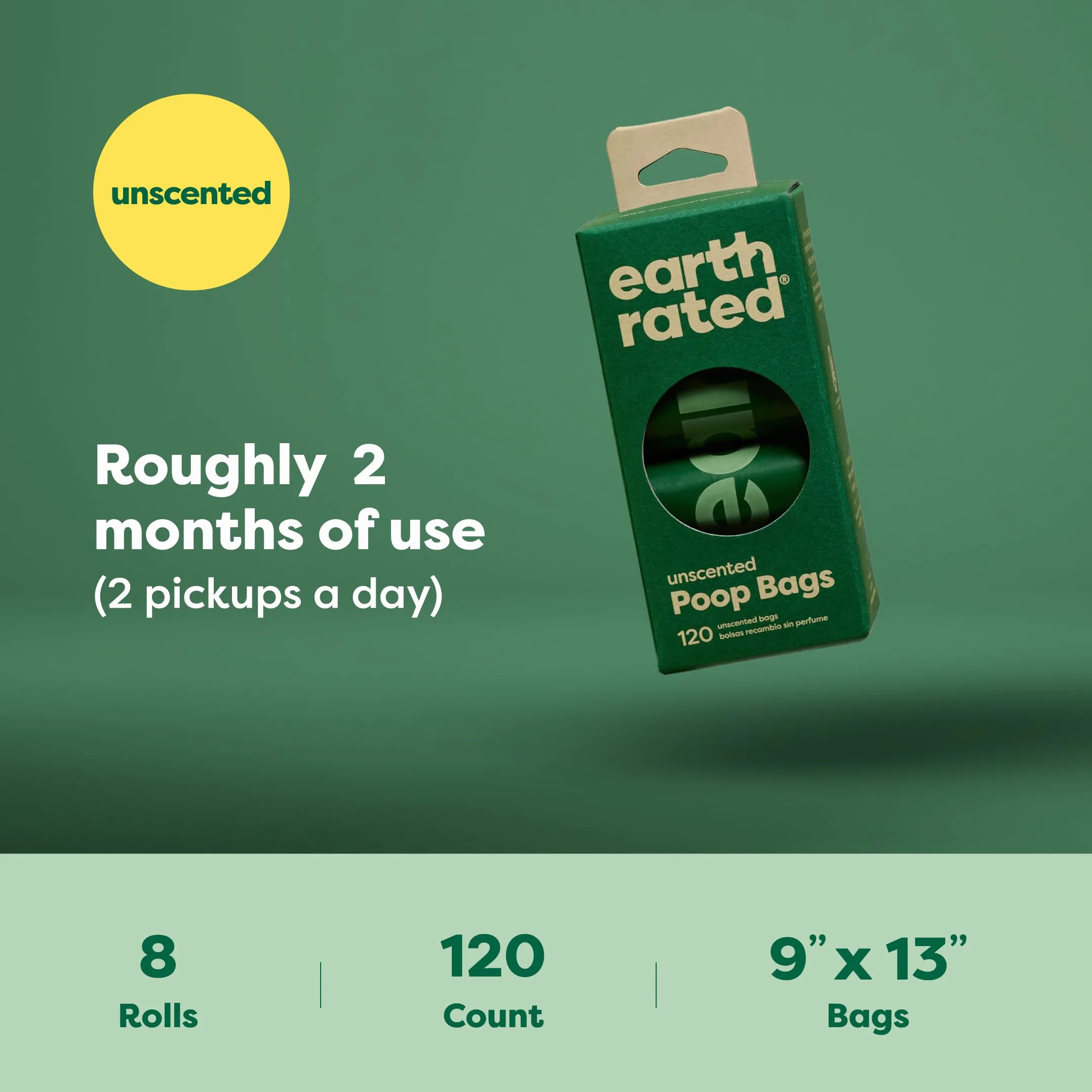 Earth Rated Woreczki na Psie Odchody, Gwarantowane Szczelne i Bardzo Grube Worki na Odpady jako Rolki Uzupełniające dla Psów, Bezzapachowe, 120 Sztuk