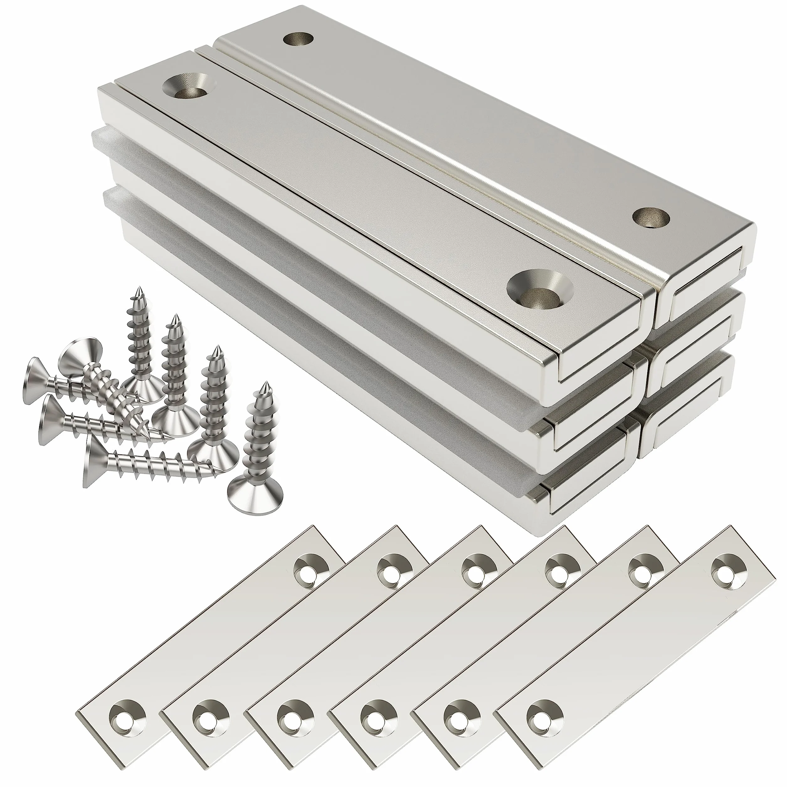 Magnetpro Prostokątne magnesy 30 kg, siła 60 x 13,5 x 5 mm, z częściami i otworem stożkowym, magnesy garnkowe ze śrubami, 6 sztuk