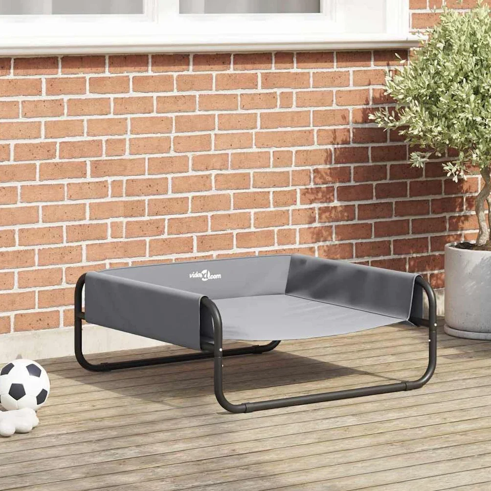 Jasnoszare legowisko dla psa 70 x 70 x 28,5 cm stal, wodoodporne wnętrze na zewnątrz, oddychająca siatka z poręczami bezpieczeństwa i ochroną antypoślizgową