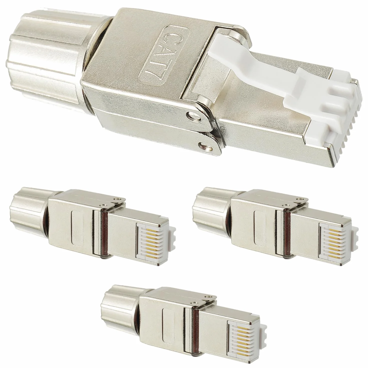 RJ45 wtyczka sieciowa CAT7 LSA ekranowana, 10 Gbps, pozłacana, Gigabit Connector beznarzędziowa do kabli instalacyjnych CAT7 CAT6a (4 sztuki)