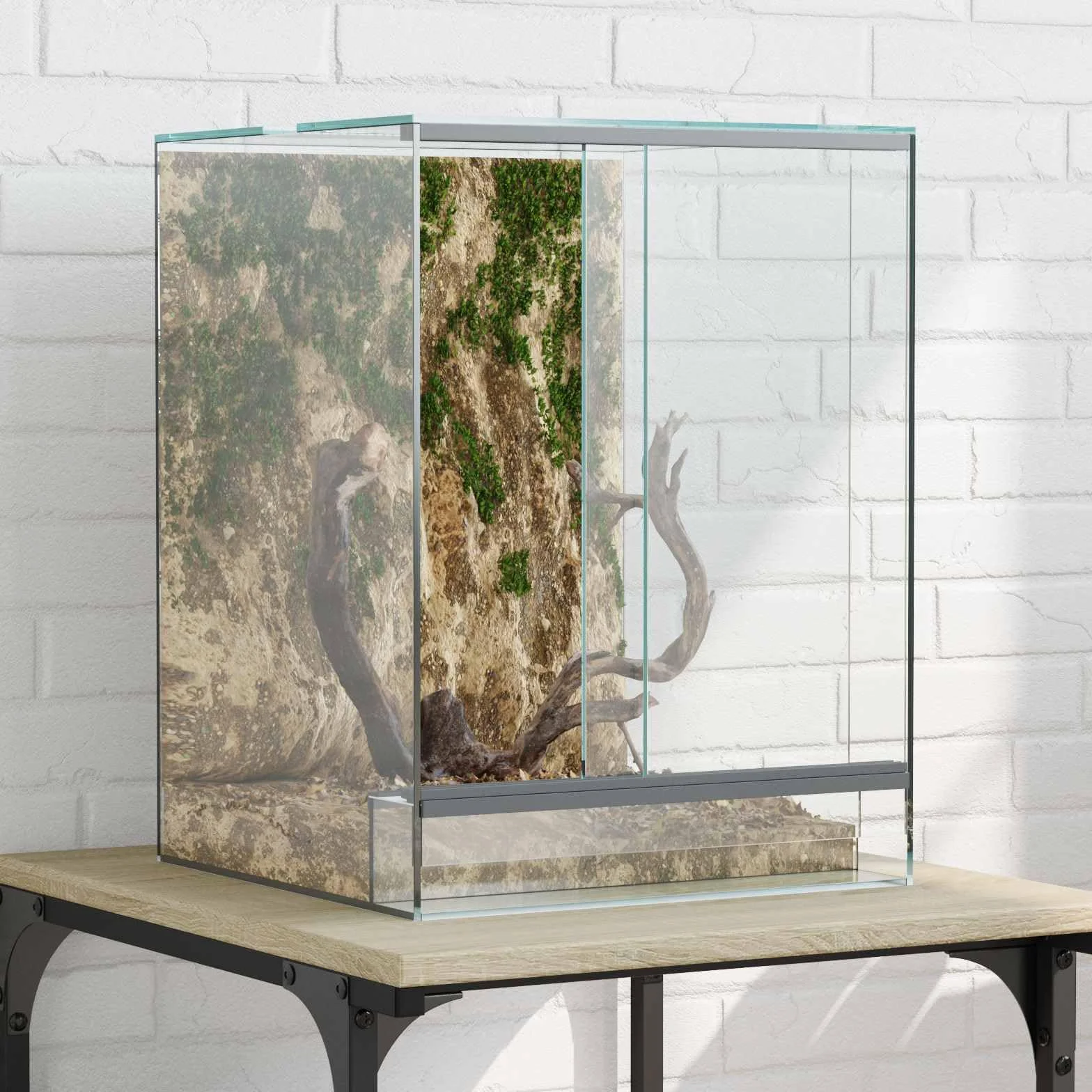 Szklane terrarium przezroczyste 30 x 30 x 40 cm z drzwiami przesuwnymi i wentylacją z siatki, dla gadów, płazów, żółwia, gekona, bartagame, kameleona, żaby, wybiegu