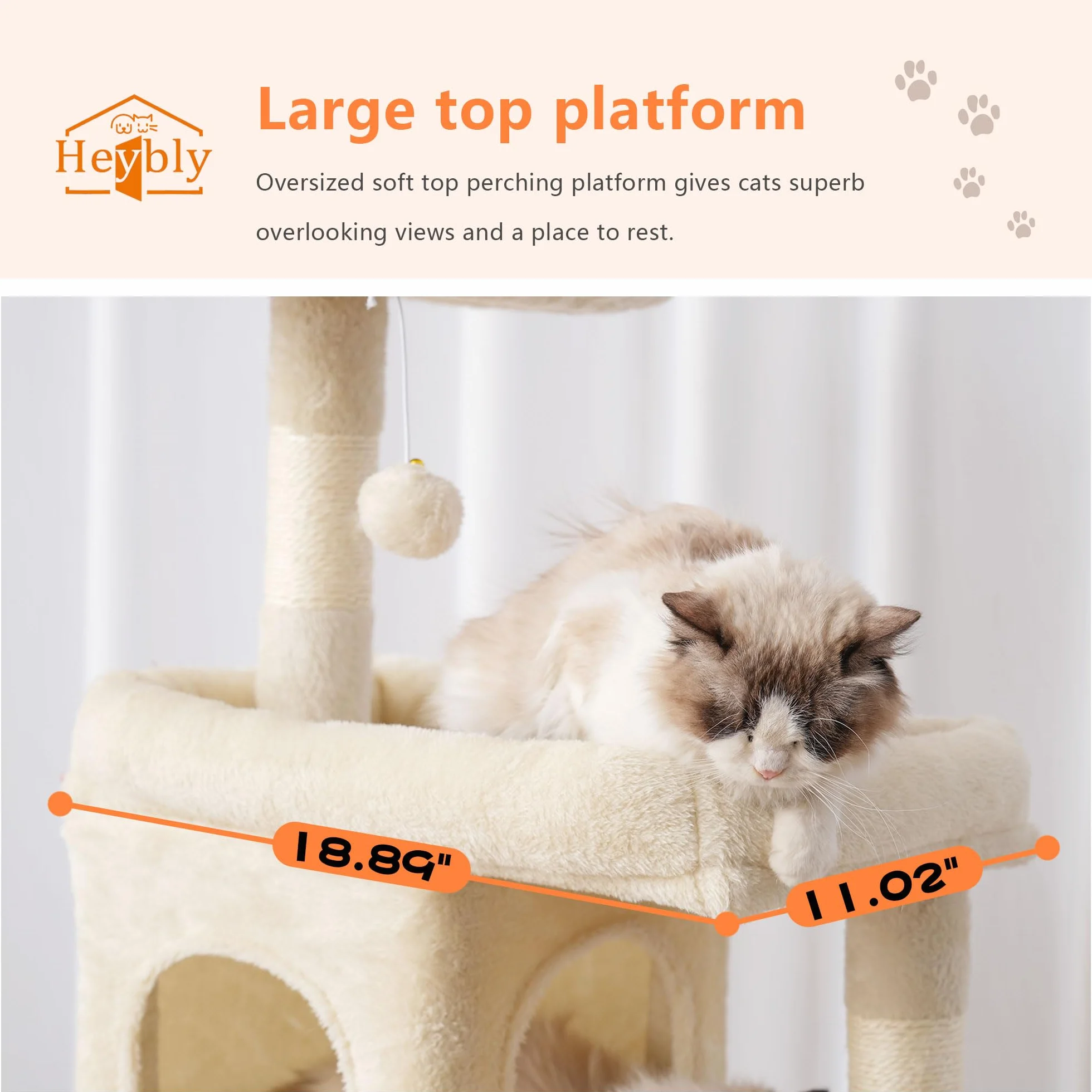 Heybly Cat Tree, 178 cm Wysokości, Drapak Dla Kotów Domowych, Drapak Dla Kota Z 8 Drapakami, 2 Jaskiniami, 2 Platformami, Hamakiem, Koszem, Pluszowym Baldachimem, Beżowy HCT036M
