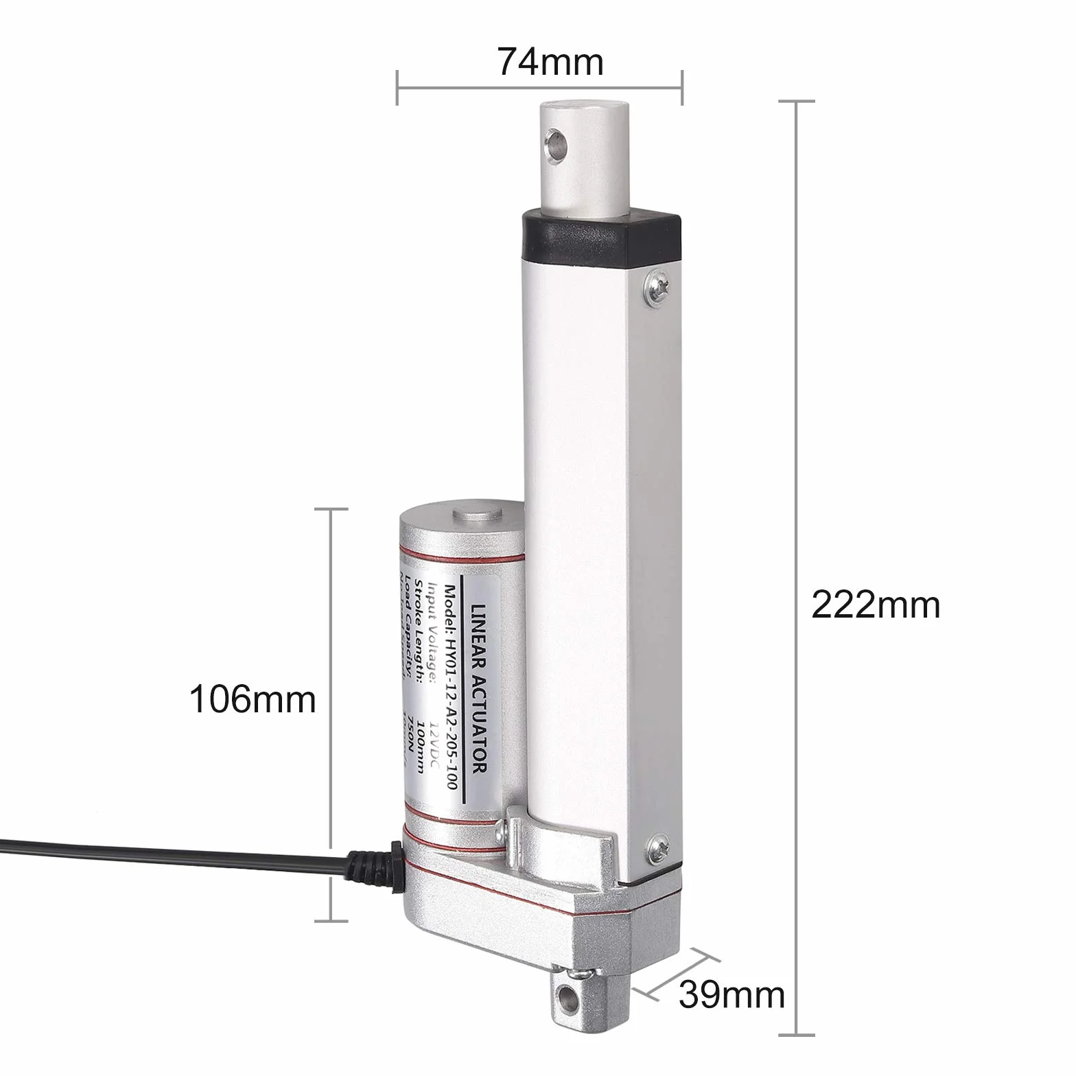 AUTOUTLET Silnik liniowy, napęd regulacyjny, otwieracz bramy, silnik liniowy DC 12 V, 750 N, 100 mm, 10 mm/s, elektryczny cylinder silnik prądu stałego z uchwytem 2 x, do mebli samochodowych itp.,