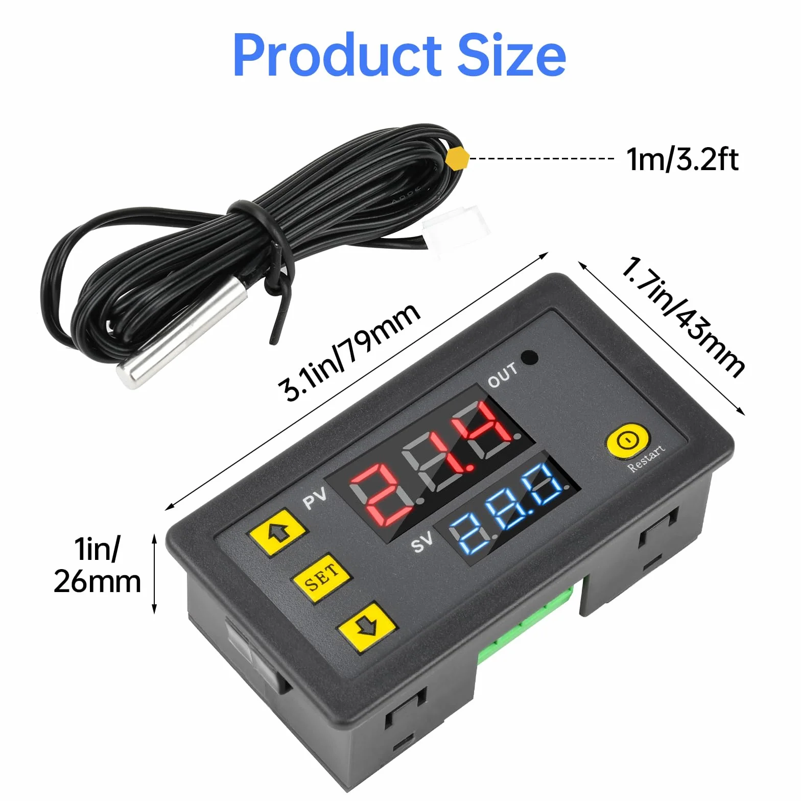 Aideepen W3230 20A 12V cyfrowy termostat, cyfrowy regulator temperatury, regulator sterowania ogrzewaniem i chłodzeniem, termometr, instrument