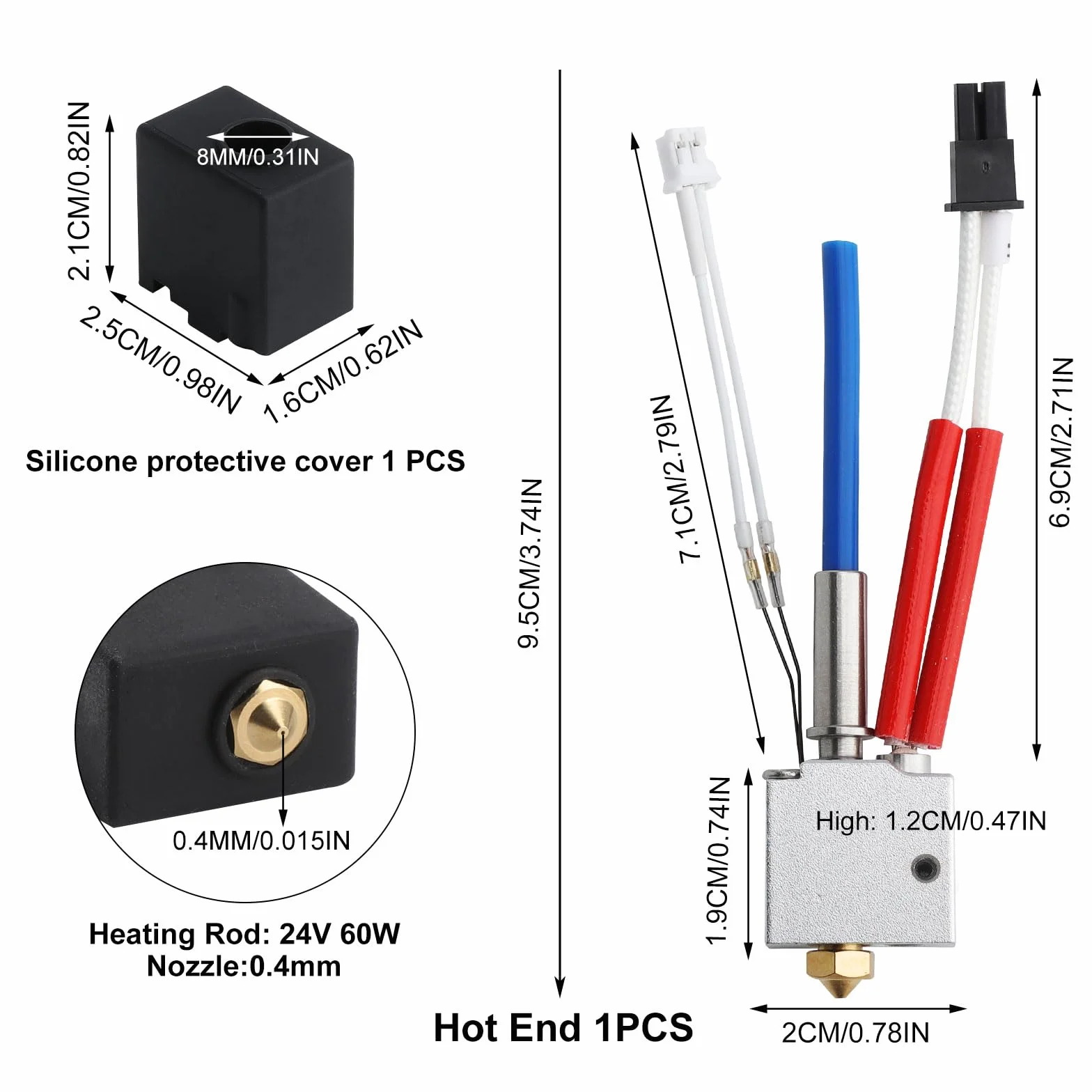 Kobra 2 Hotend 24 V 60 W zestaw zamienny do wytłaczarki kompatybilny z Kobra 2 Pro, Kobra 2 Neo, V5