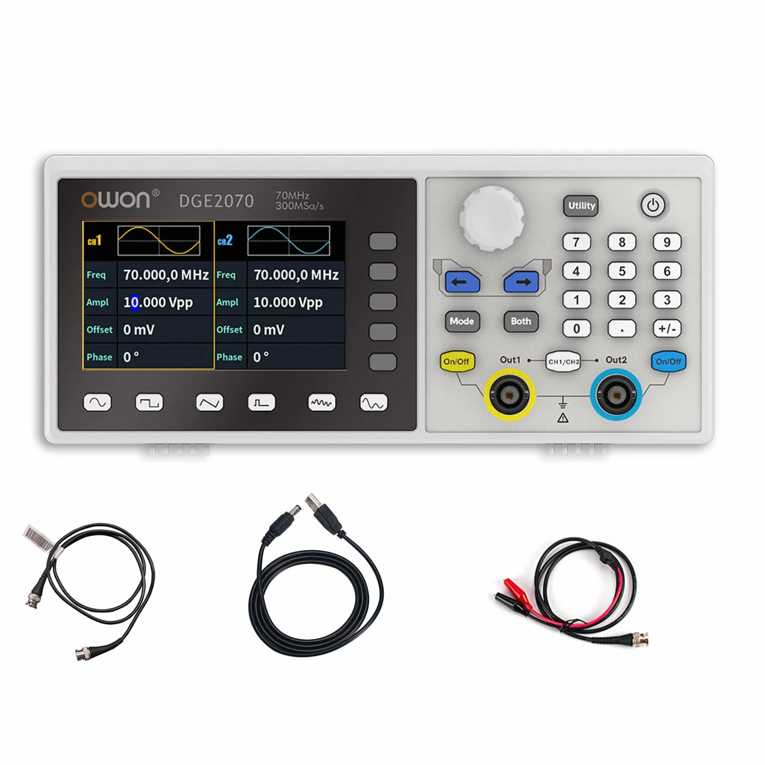 OWON DGE2070 Generator Fali Dowolnej AWG 14bit pionowa rozdzielczość 2CH 70MHz 300MSa/s 3,6-calowy LCD Generator Sygnału Cyfrowego
