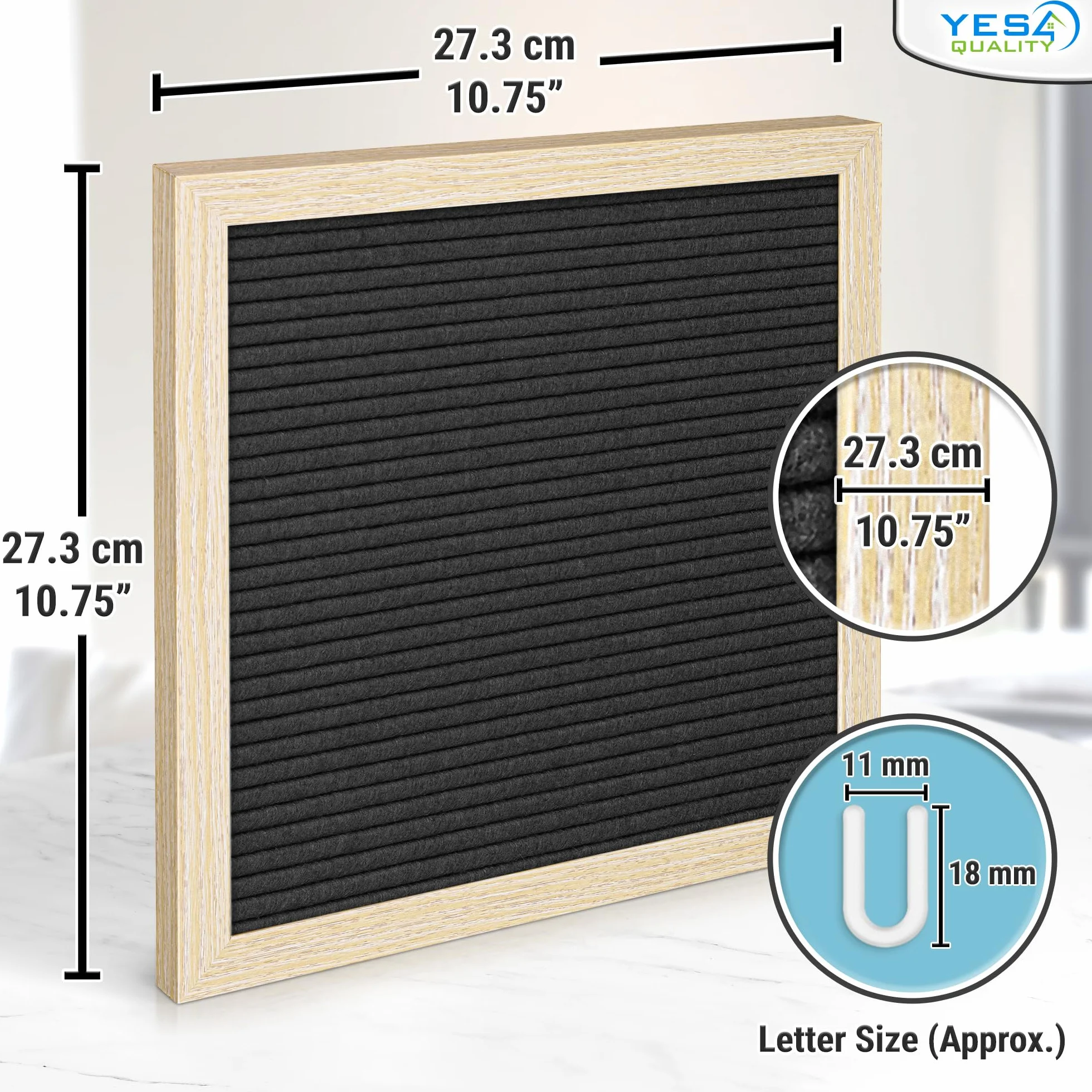 Felt Letter Board 25x25cm Black 170 Letters Numbers Emojis Customisable Message Letterboard Wooden Frame for Home