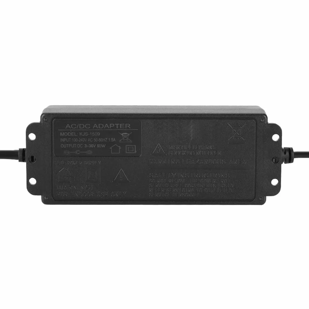 Uniwersalny Regulowany Adapter Sieciowy 60W AC/DC 3V-36V Regulowany z Cyfrowym Wyświetlaczem, Szeroki Zakres Regulowany Adapter Sieciowy dla Listw LED, Monitorów LCD, Silników (1,7A)