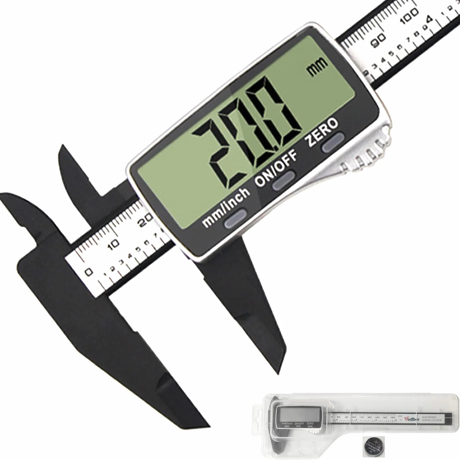 Suwmiarka cyfrowa 150 mm 6 cali tworzywo sztuczne włókno węglowe precyzyjna LCD pomiar zewnętrzny wewnętrzny głębokość