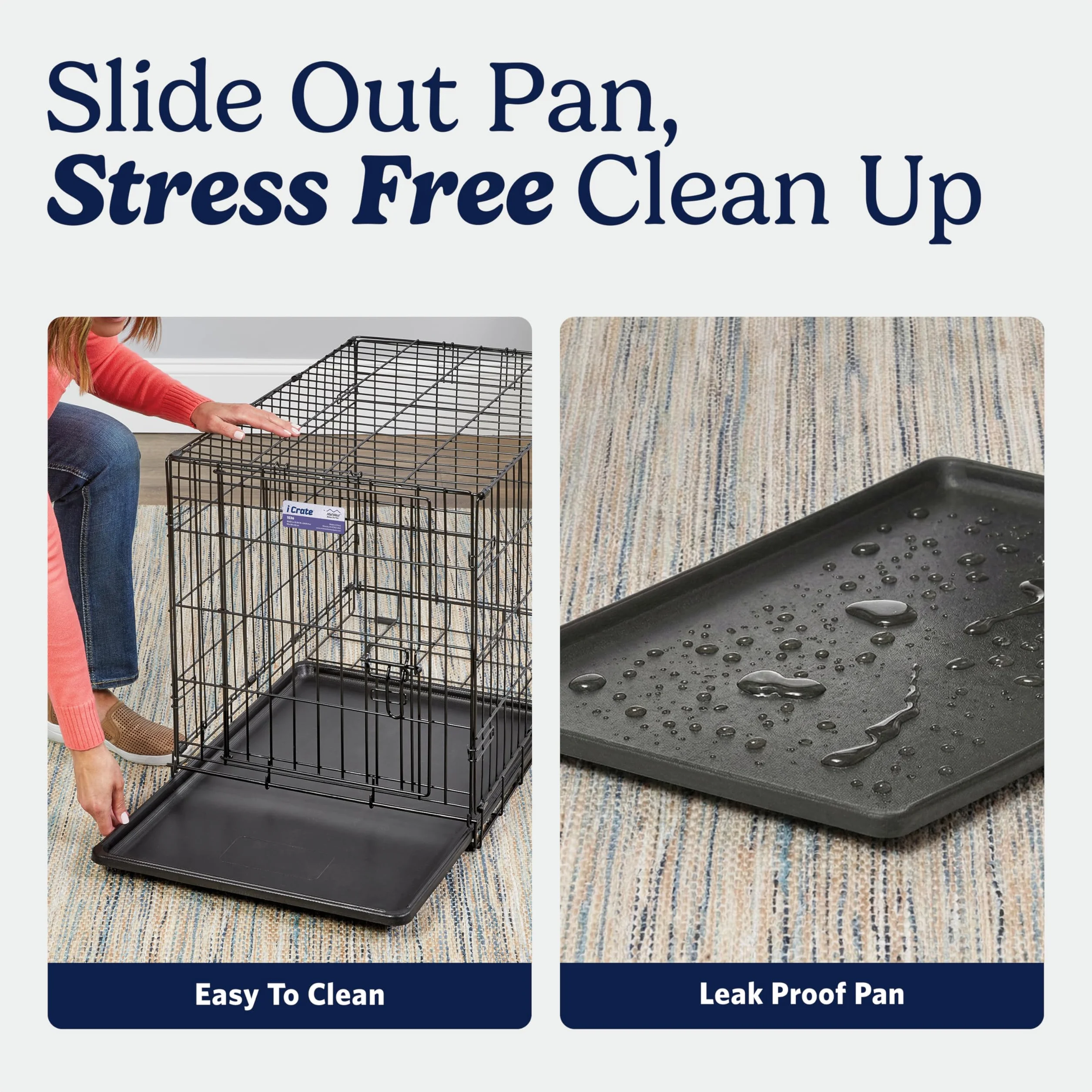 MidWest Homes for Pets Nowo ulepszone pojedyncze drzwi iCrate 45,72 cm (18 cali) długa skrzynia dla psa, zawiera szczelną patelnię, nóżki chroniące podłogę, panel działowy i nowe opatentowane funkcje,