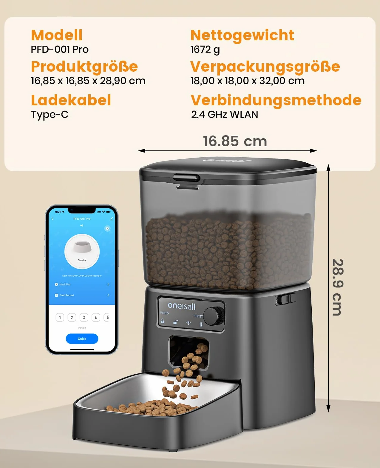oneisall 3,5 l, automatyczny podajnik karmy dla kotów, inteligentny podajnik WiFi, automatyczny dystrybutor karmy dla kotów, sterowanie aplikacją, 1-10 posiłków dziennie, dozownik żywności
