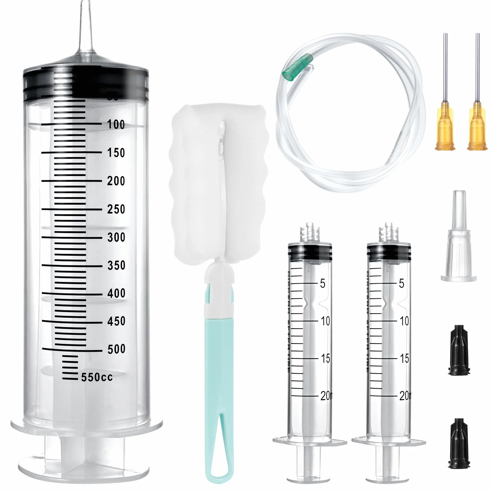 GOTRUST Duża strzykawka 500 ml, plastikowa strzykawka 20 ml z wężem, strzykawka z tworzywa sztucznego wielokrotnego użytku, duża strzykawka z tworzywa sztucznego do oleju silnikowego, laboratorium,
