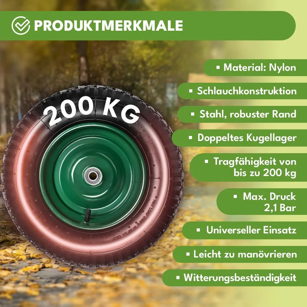 Koło Do Taczki Pompowane z Dętką 4.80/4.00-8 Felga Stalowa Podwójne Łożyska Kulkowe Obciążenie 200 Kg Czarne