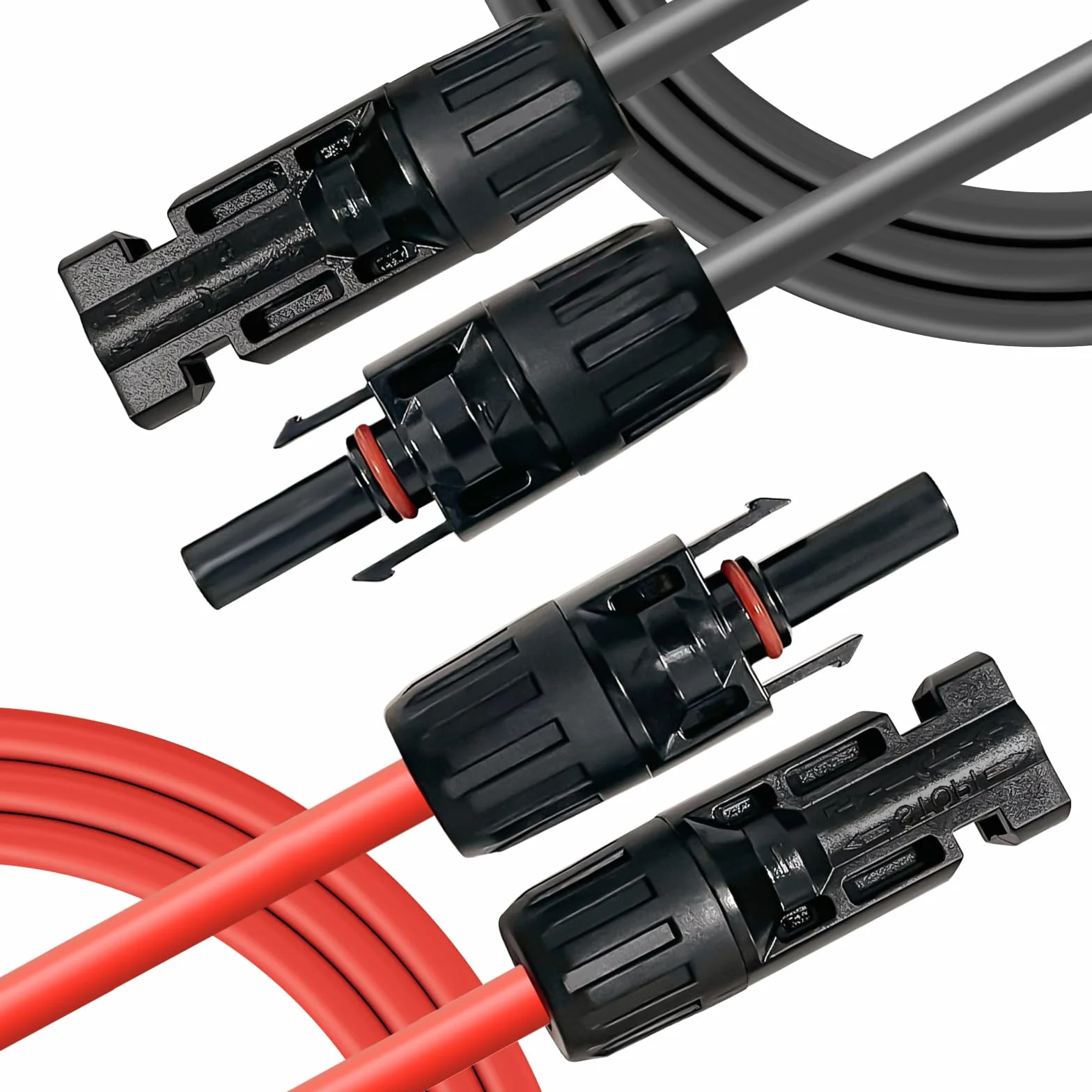 Kabel solarny 6 mm²/4 mm² z wtyczkami, czerwony i czarny, 1 m
