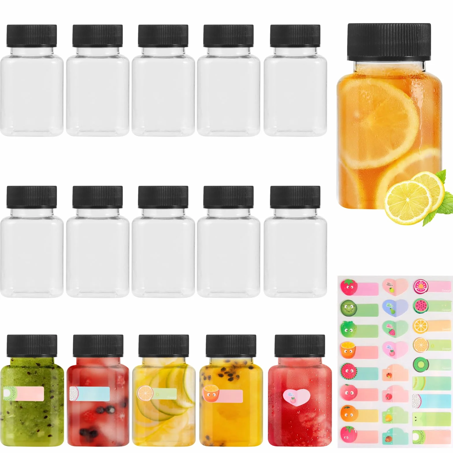 winbest 16 sztuk butelka do napełniania, 100 ml, plastikowe naklejki, wielokrotnego użytku, smoothies