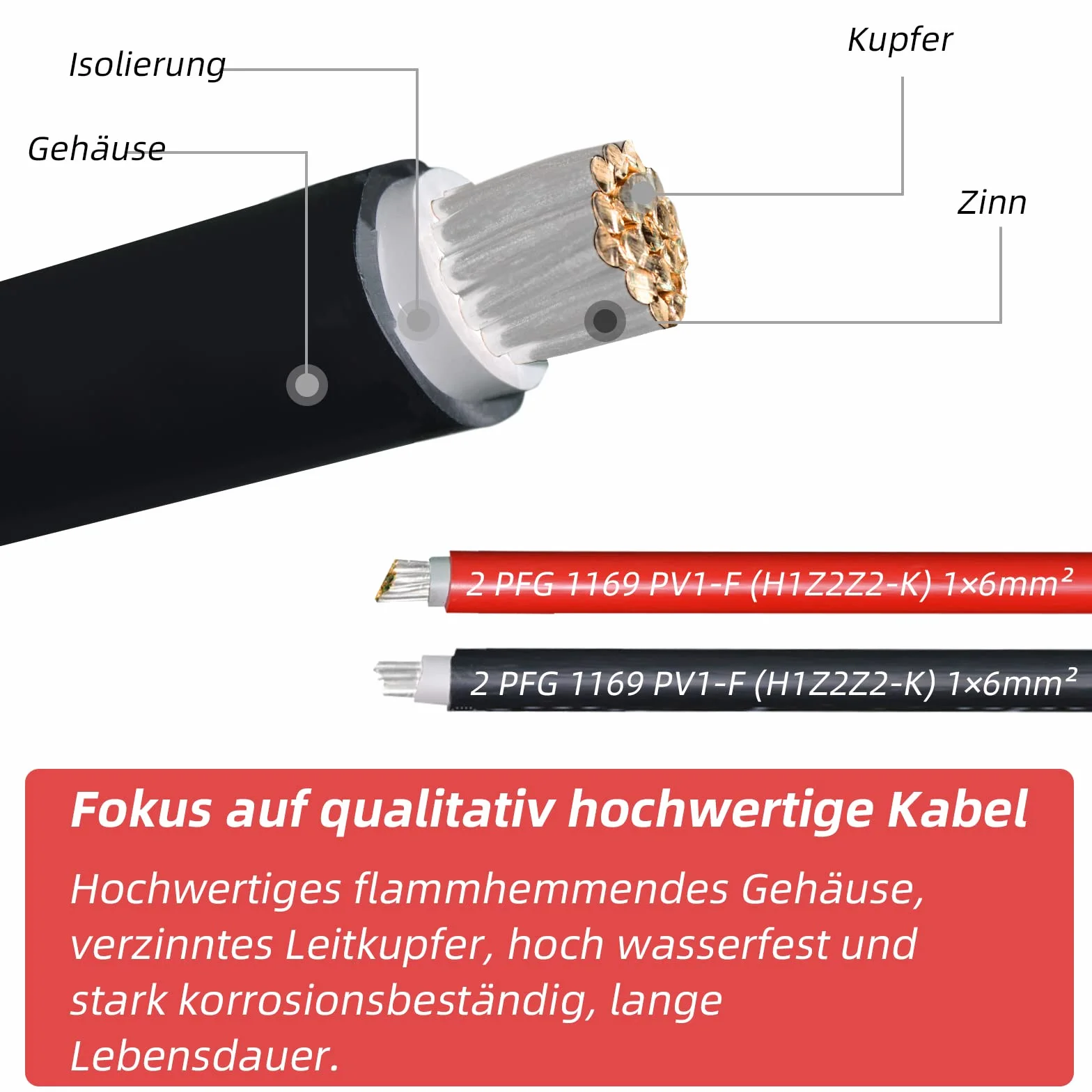 Profesjonalny kabel połączeniowy, przedłużacz z obu stron, wtyczka solarna, kabel solarny czerwony/czarny, 6 mm², wraz z zamontowaną wtyczką solarną (4 mm² 1 m)