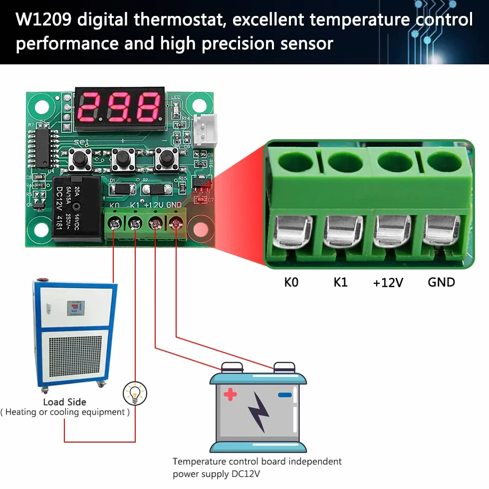 VooGenzek Cyfrowy Regulator Temperatury W1209 Termostat -50-110°C 12V DC z Sondą NTC