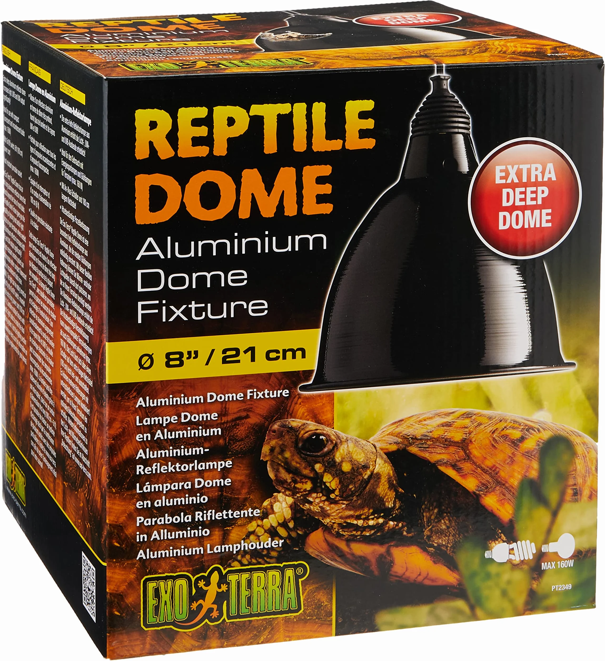 Exo Terra Reptile Dome, aluminiowa lampa reflektorowa, odporna na wysokie temperatury oprawka porcelanowa, nadaje się do lamp do 160 W, oprawka E27, czarna