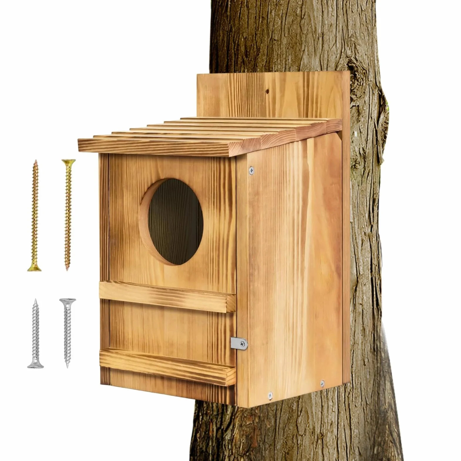 Zewnętrzny Domek Dla Sów 37 X 23 Cm Wodoodporne Schronienie Zwierząt Z | Drewniane Siedlisko Sów Ze Śrubami Montażowymi Do Obserwacji Dzikiej Przyrody Na Drzewie W