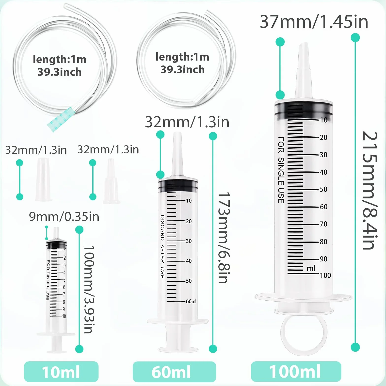 Strzykawka z tworzywa sztucznego 10 ml 60 ml 100 ml z wężem wielokrotnego użytku do laboratorium