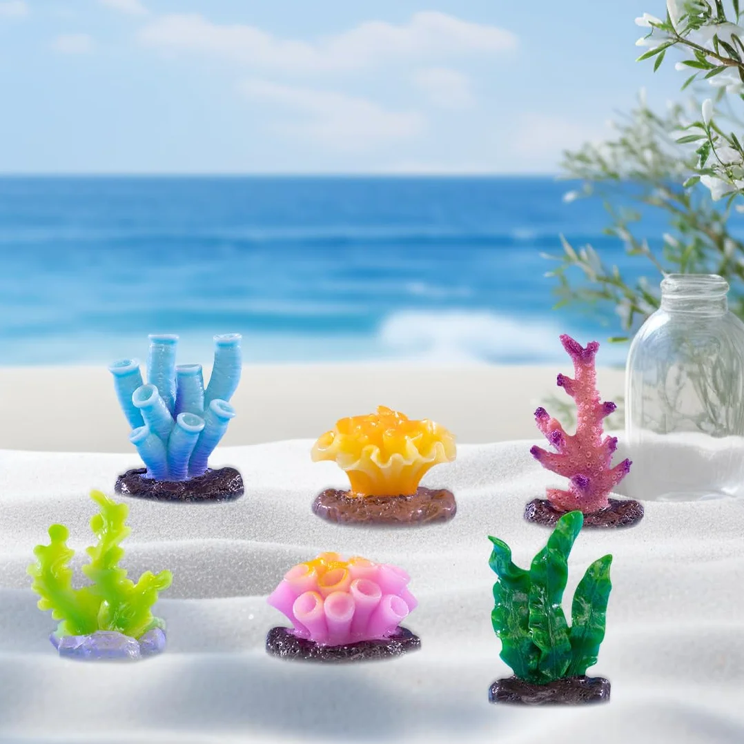 6 sztuk sztucznych roślin koralowych do akwarium dekoracyjna mikro dekoracja krajobrazu akwarium rafa ozdoba do akwarium dekoracja zbiornika miniaturowy mech krajobraz DIY (6 szt.)