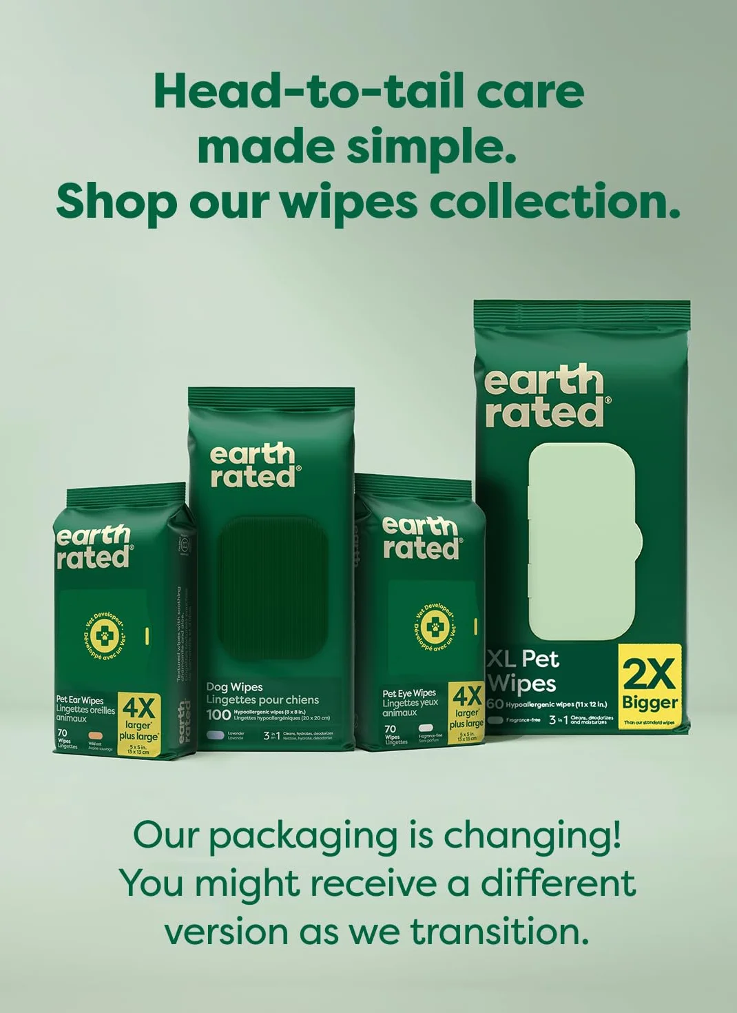 Earth Rated Chusteczki dla Zwierząt dla Psów i Kotów, Hipoalergiczne, Czyszczące i Nawilżające, do Pielęgnacji Łap, Ciała i Pupy, Bezzapachowe, 400 Sztuk