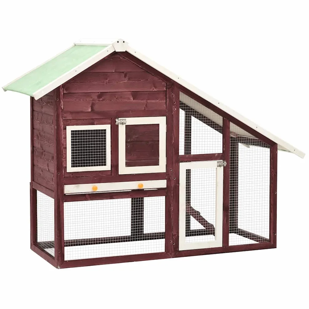Domek dla królików mokka i biały 140 x 63 x 120 cm z litego drewna jodłowego z wybiegiem, domkiem dla gryzoni, domkiem dla świnek morskich, kawylewką do ogrodu, na balkon, do mieszkania