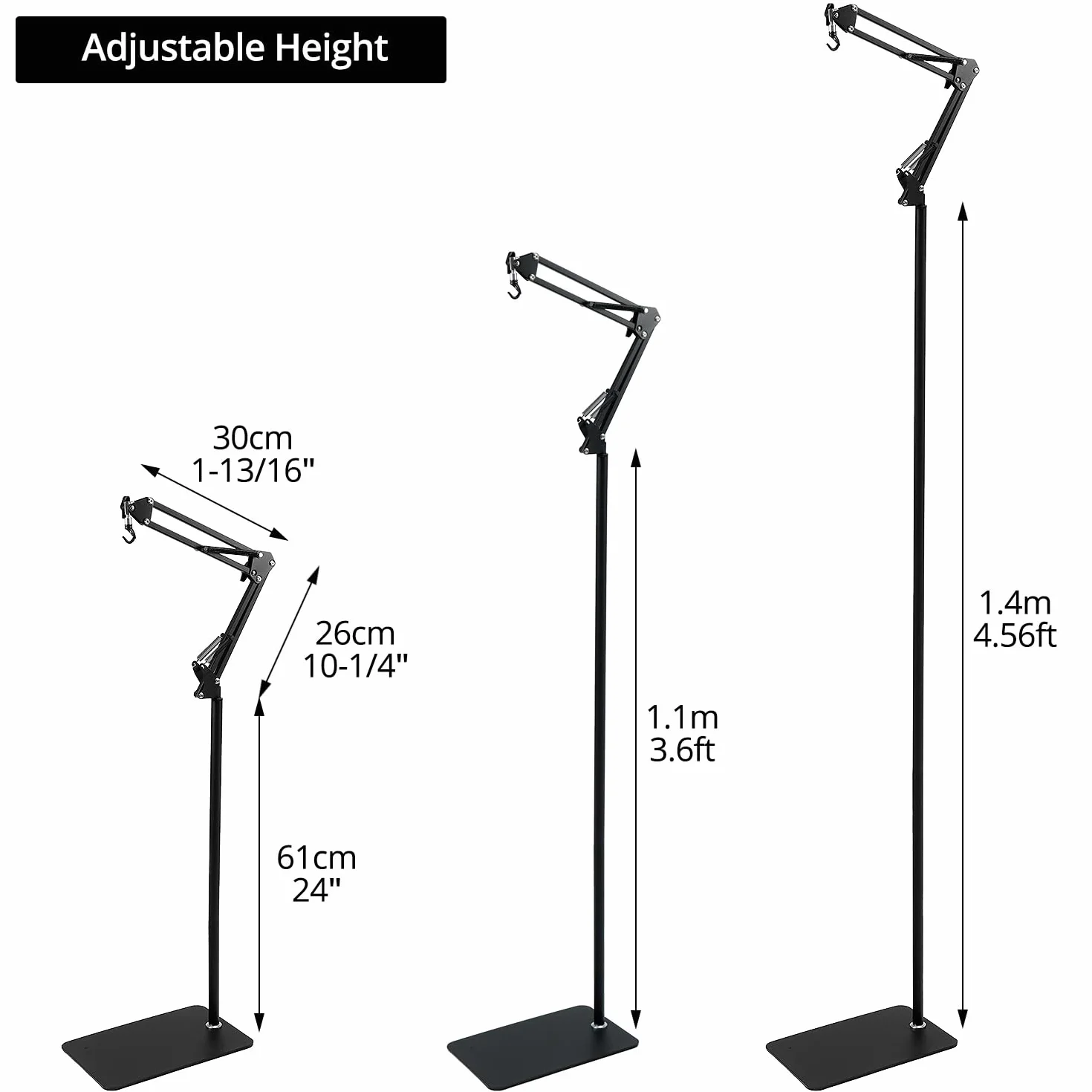 QWORK® Oprawa lampy do klatki habitatowej, podstawa lampy grzewczej dla gadów, żółwi, pająków, jaszczurek, regulowana wysokość 60-140 cm
