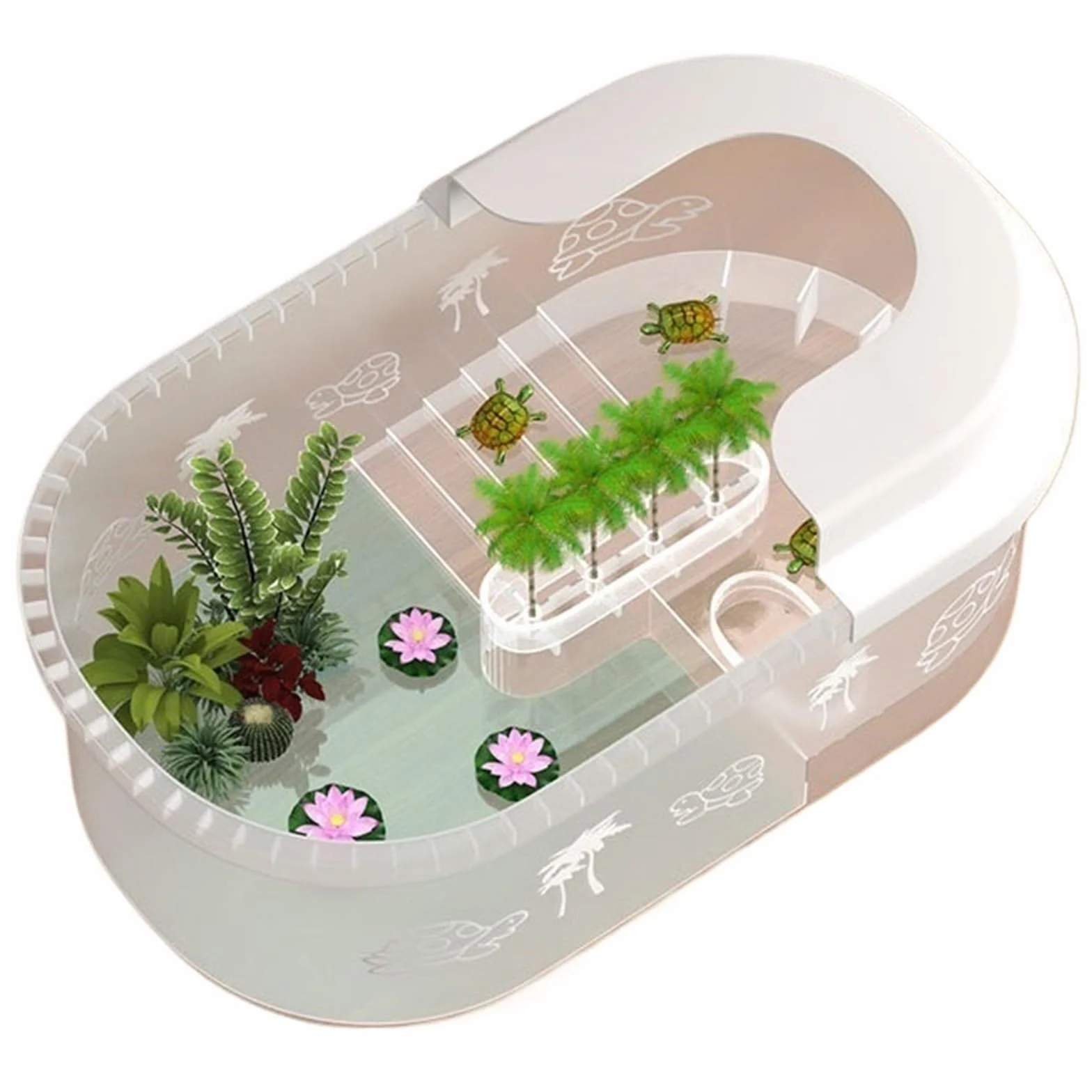 Siedlisko terrarium Zbiornik do karmienia żółwi domowych z platformą wspinaczkową i suszenia na słońcu Terrarium akwariowe(60 * 35.5 * 20)