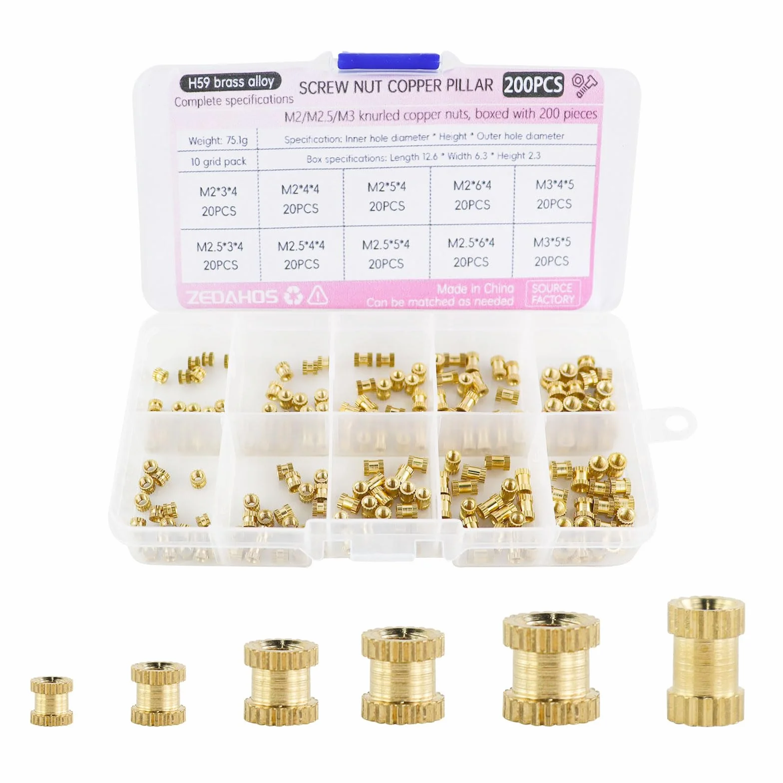 200 szt. Ruthex wkładki gwintowane M2 M3, mosiężny gwint topliwy zakres od 3 do 12 mm (D), nakrętki do tworzyw sztucznych i akcesoriów do drukarek 3D (200 szt.)
