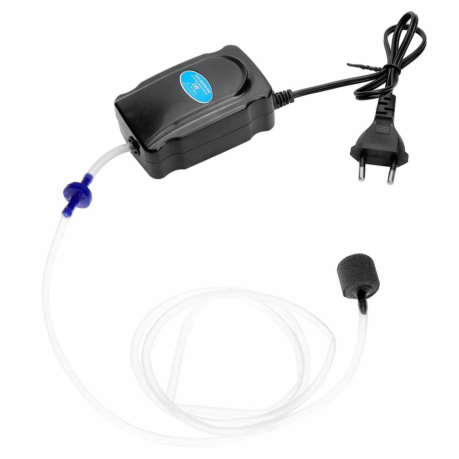 QWORK® pompa do akwarium 3 W, 2 l/min, pompa tlenowa do akwarium, w zestawie wąż silikonowy 120 cm, kamień powietrzny i zawór zwrotny