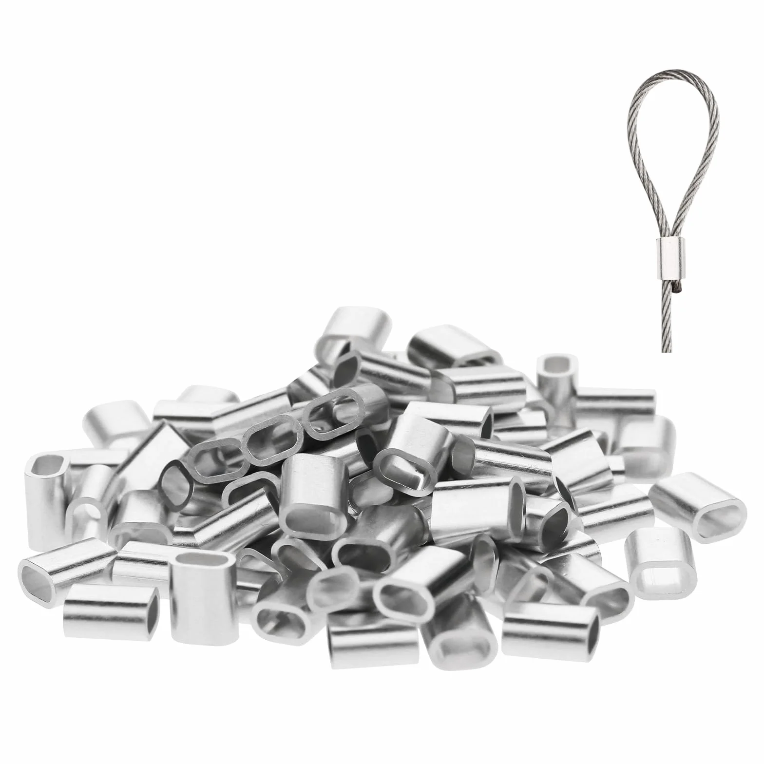 Jeffdad Zacisk linowy 2 mm, 120 szt. tulejek aluminiowych, owalne