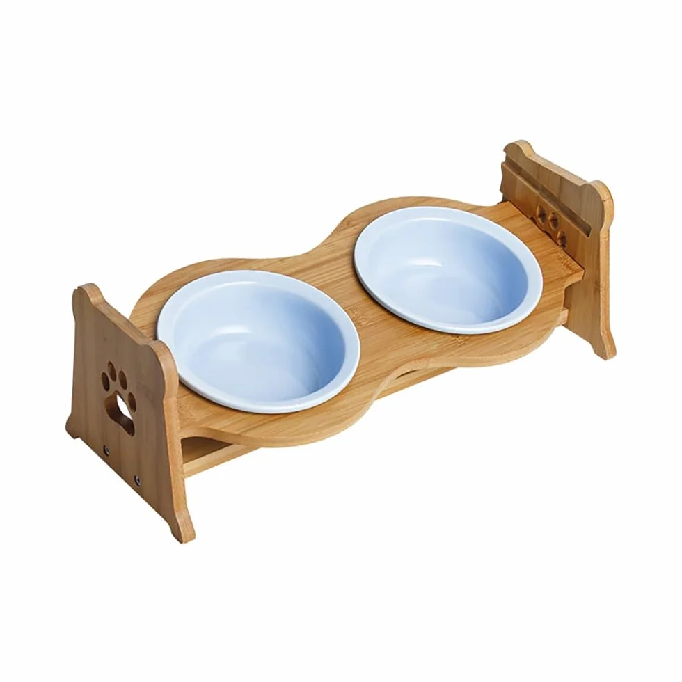 Ceramiczna Miska Z Regulacją Wysokości Dla Zwierząt | Podwyższony Podajnik Dla Zwierząt, Wygodny Do Karmienia(Blue Double Bowl)
