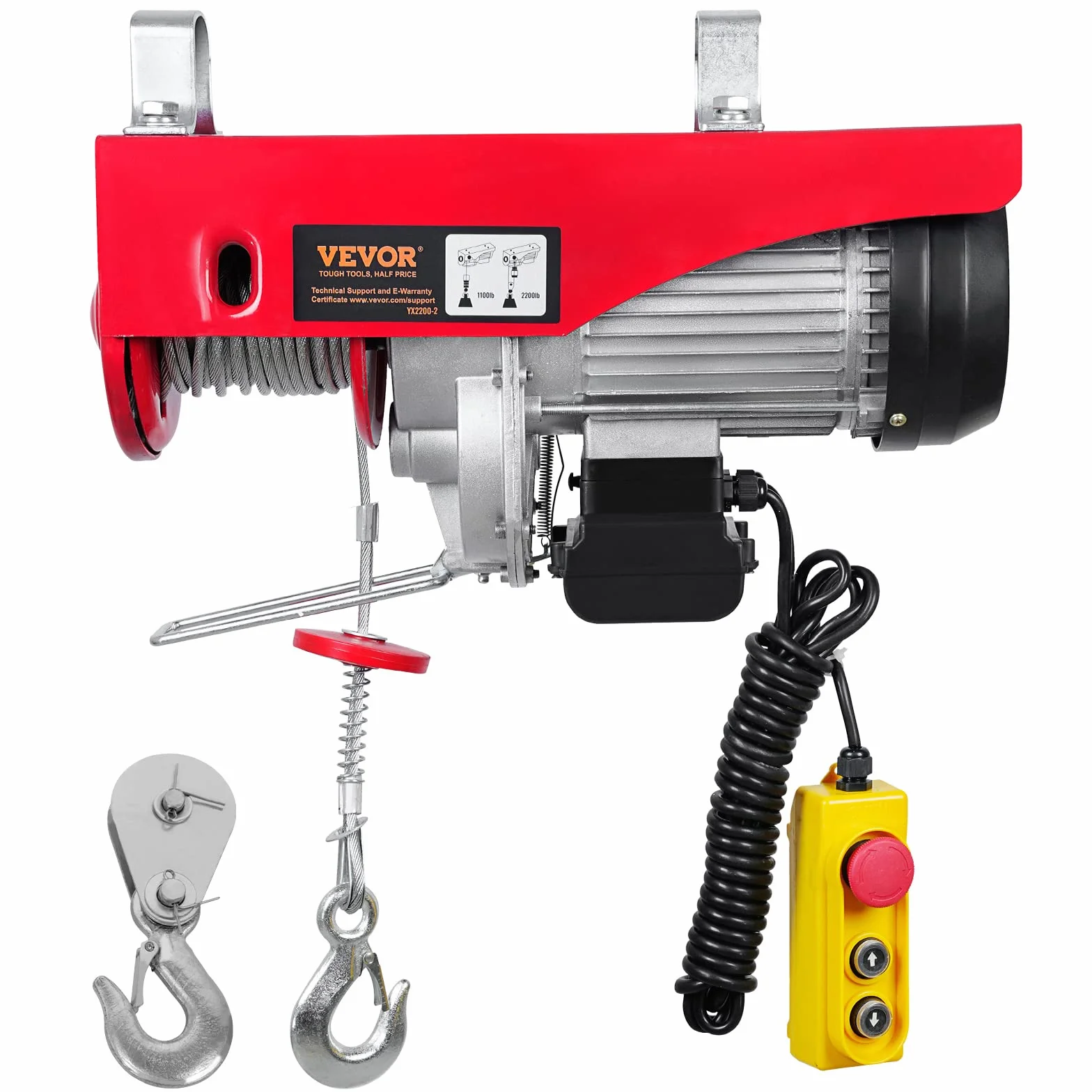 VEVOR Wciągarka na kable elektryczne, 1000 kg, z przewodowym pilotem zdalnego sterowania, 4 m, wciągarka 1600 W, 10 m/min, wysokość podnoszenia, pojedynczy kabel 12 m, silnik czystej miedzi, do