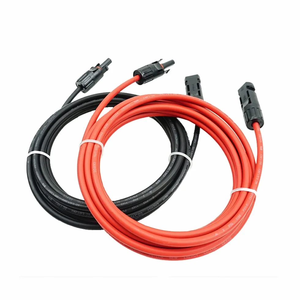 Profesjonalny kabel połączeniowy, przedłużacz z obu stron, wtyczka solarna, kabel solarny czerwony/czarny, 6 mm², wraz z zamontowaną wtyczką solarną (4 mm² 1 m)