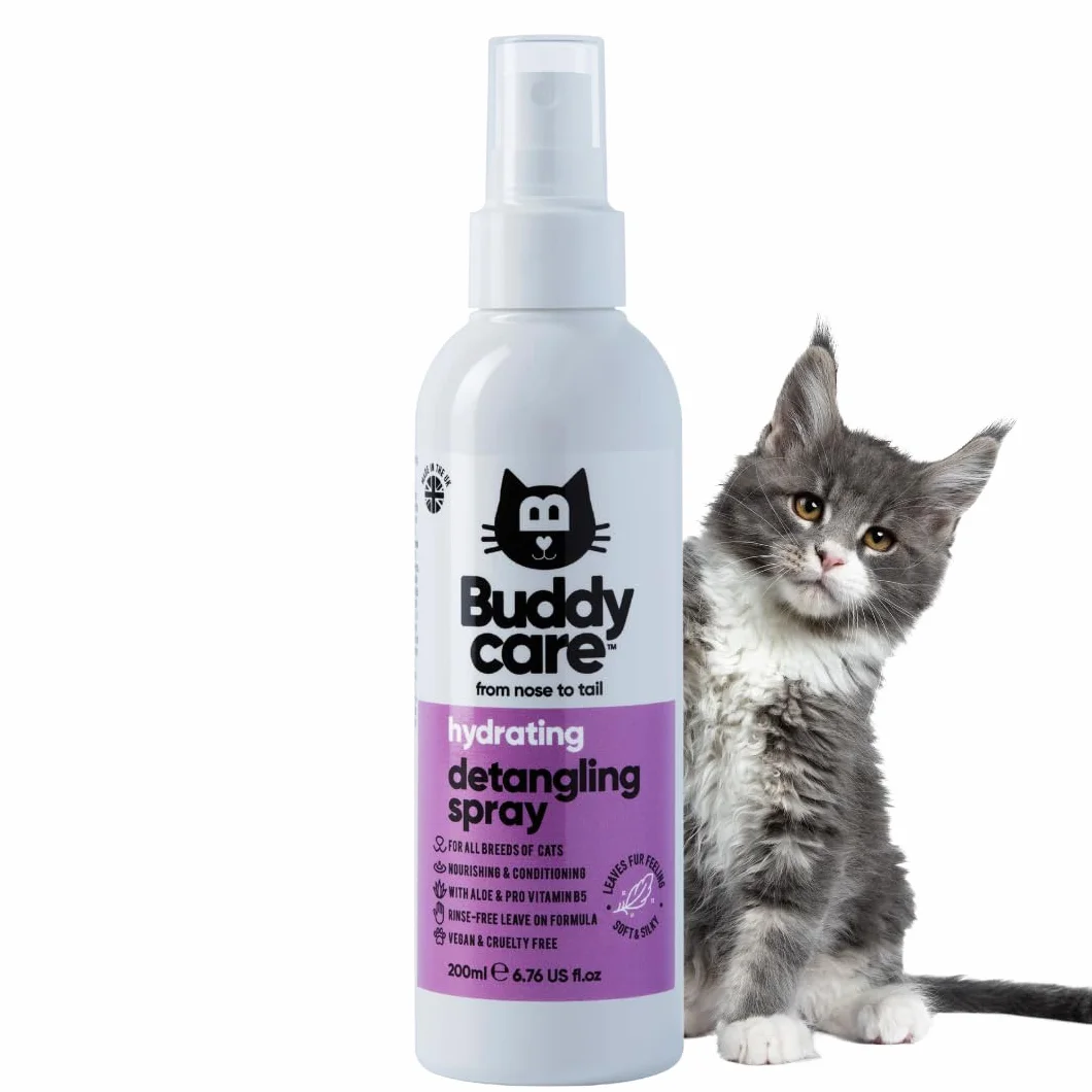 Buddycare Spray do rozczesywania kotów – skuteczny środek do usuwania sierści i rozczesywania sierści kota w celu promowania zdrowego płaszcza, łatwo usuwa matowe włosy, zapewniając gładką i
