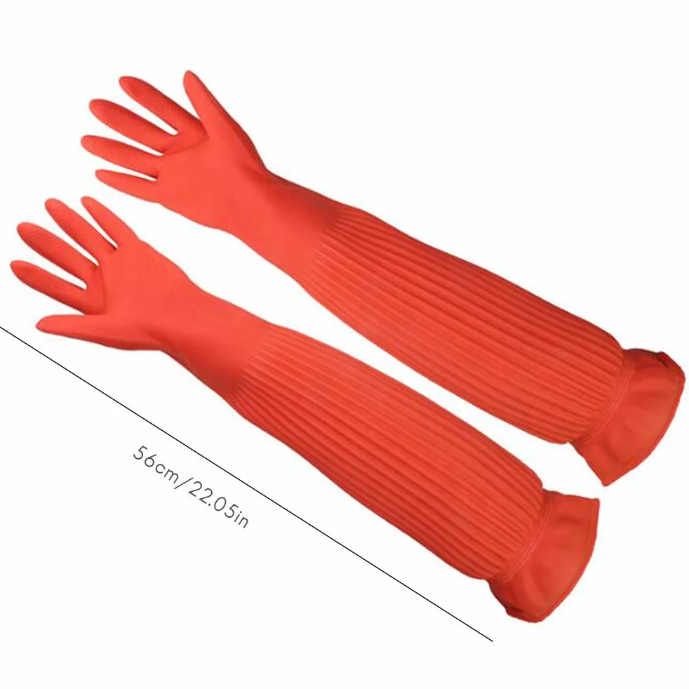 Rękawice do akwarium, wodoodporne, lateksowe, wielokrotnego użytku, do czyszczenia akwariów, zapobiegają alergiom na zanieczyszczenia, 1 para 56 cm