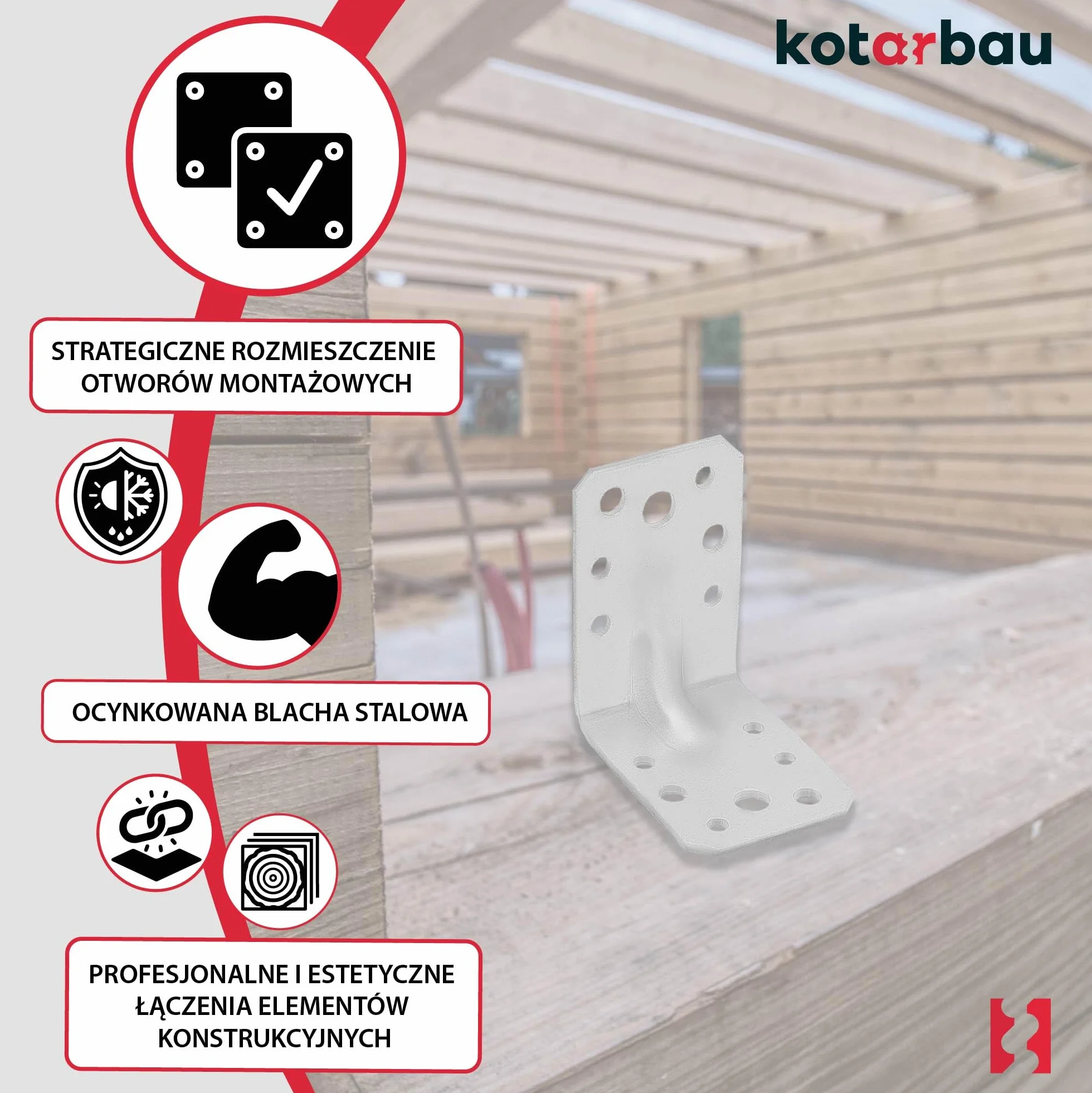 KOTARBAU® 25 szt. Kątownik Ciesielski - Łącznik Budowlany - 60 x 60 x 45 mm - Stal ocynkowana - z Przetłoczeniem - Nierdzewny