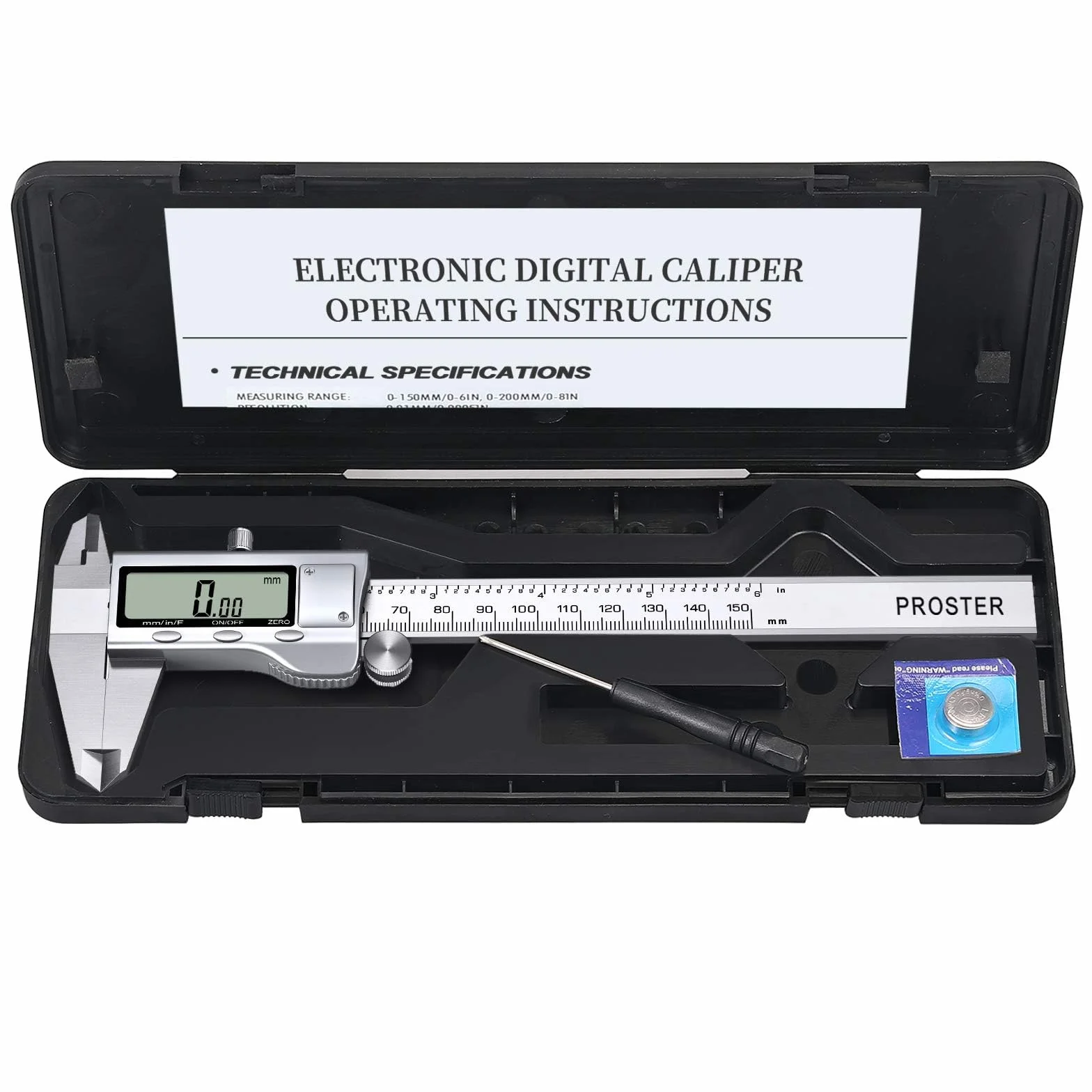 Proster Suwmiarka cyfrowa 6 cali 150 mm stal nierdzewna LCD automatyczne wyłączanie