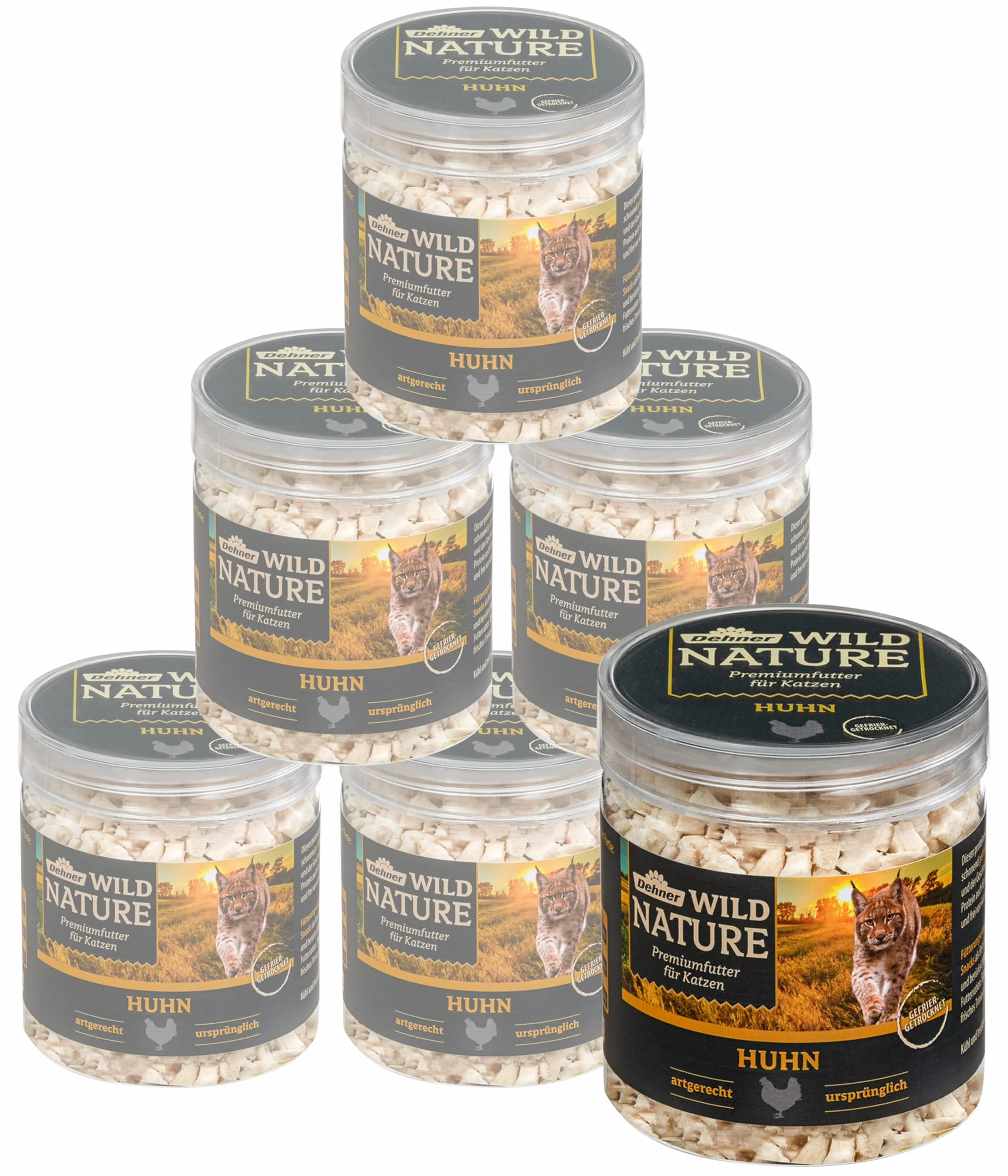 Dehner Wild Nature przekąska dla kotów, premium przysmak, bez glutenu/cukru, dla kotów wrażliwych na odżywianie, liofilizowana, kurczaka, 6 x 25 g (150 g)