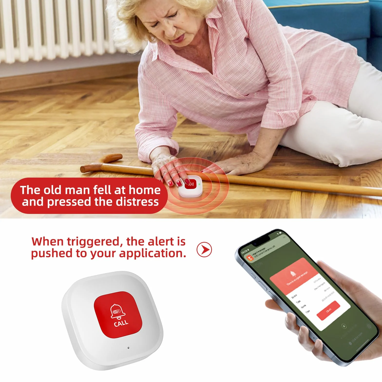 Inteligentny przycisk alarmowy WiFi dla seniorów, osobisty przycisk alarmowy SOS dla starszych pacjentów, dzieci, Wi-Fi SOS połączenia alarmowe na telefon komórkowy, połączenie alarmowe do domu, Tuya
