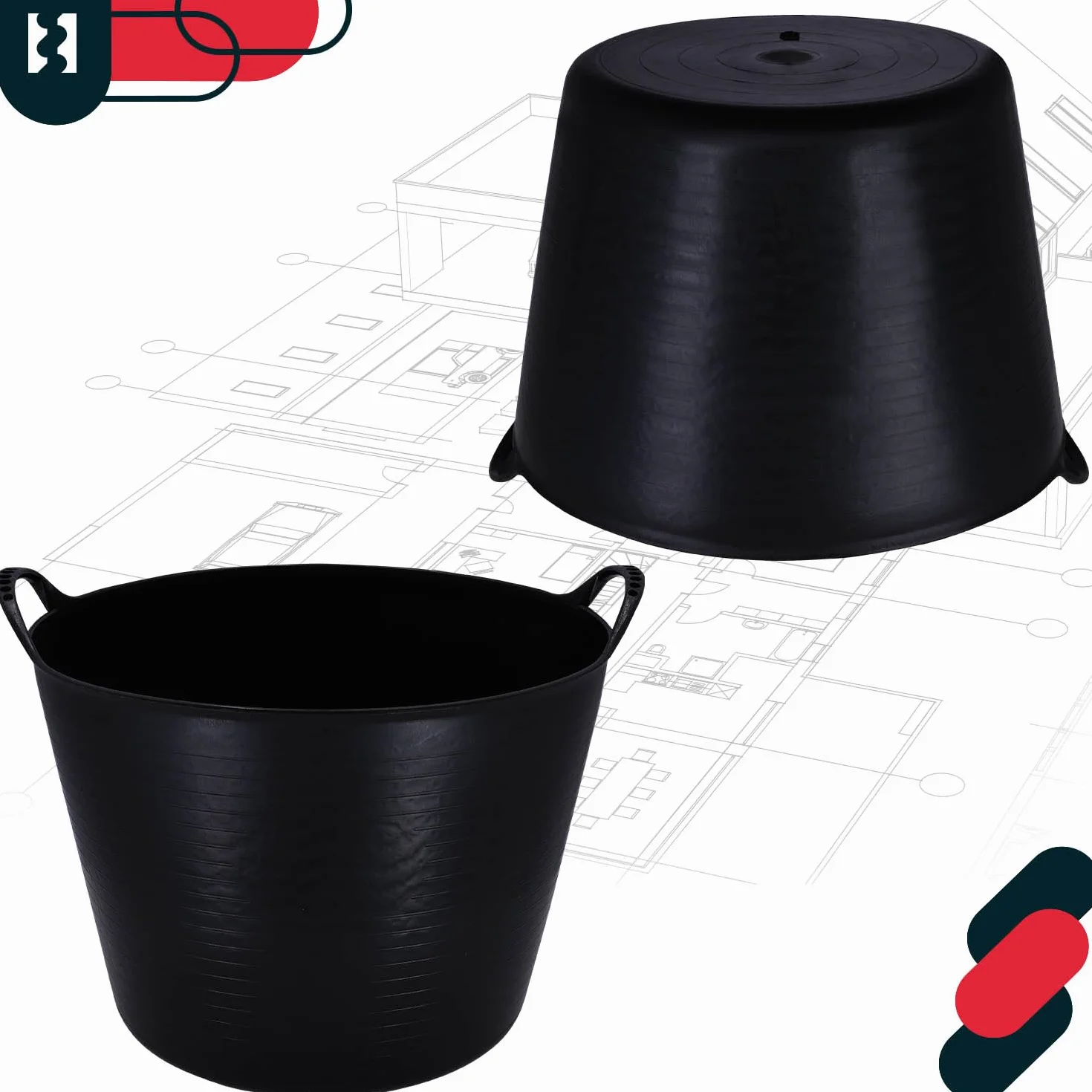 KOTARBAU® Elastyczny gumowy koryto 42 l, czarne, z uchwytami do noszenia, uniwersalny kosz ogrodowy