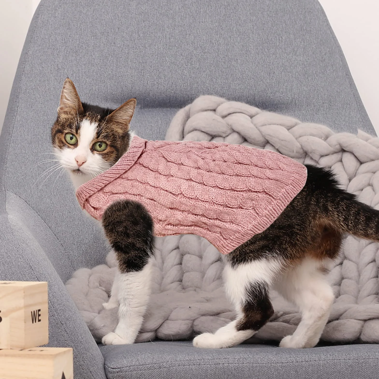 Sweter dla zwierząt domowych, zimowy ciepły pies, kot, sweter dla małych psów, golf, dzianinowy sweter, odzież wierzchnia dla małych, średnich psów i kotów (różowy, S)