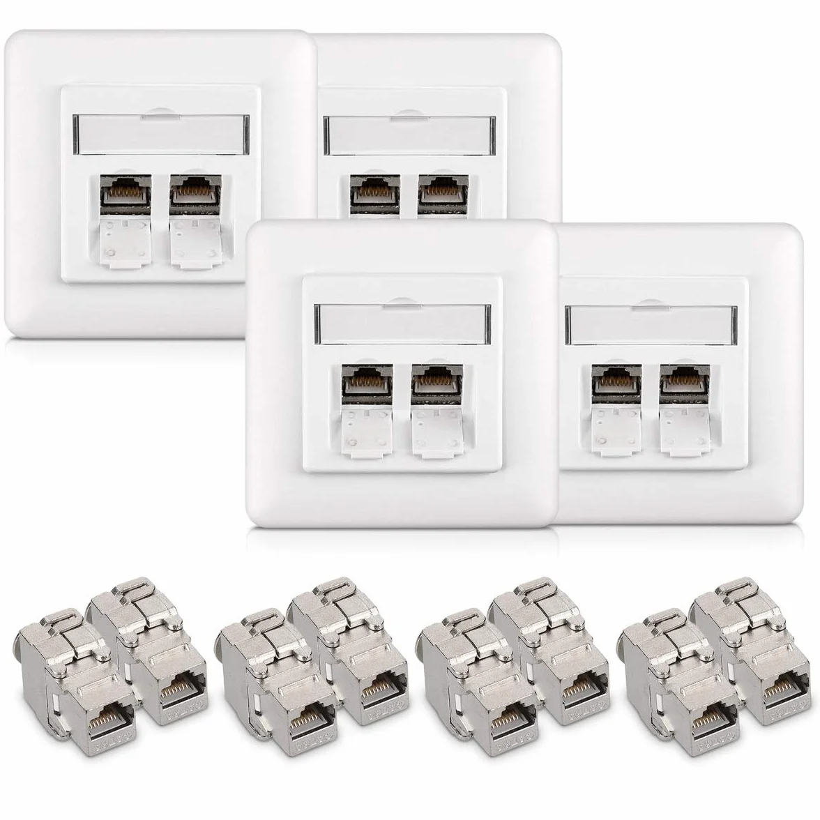 kwmobile Zestaw modułów Keystone RJ45 CAT6A 10G ekranowany 8 szt. + 2-portowa płyta ścienna