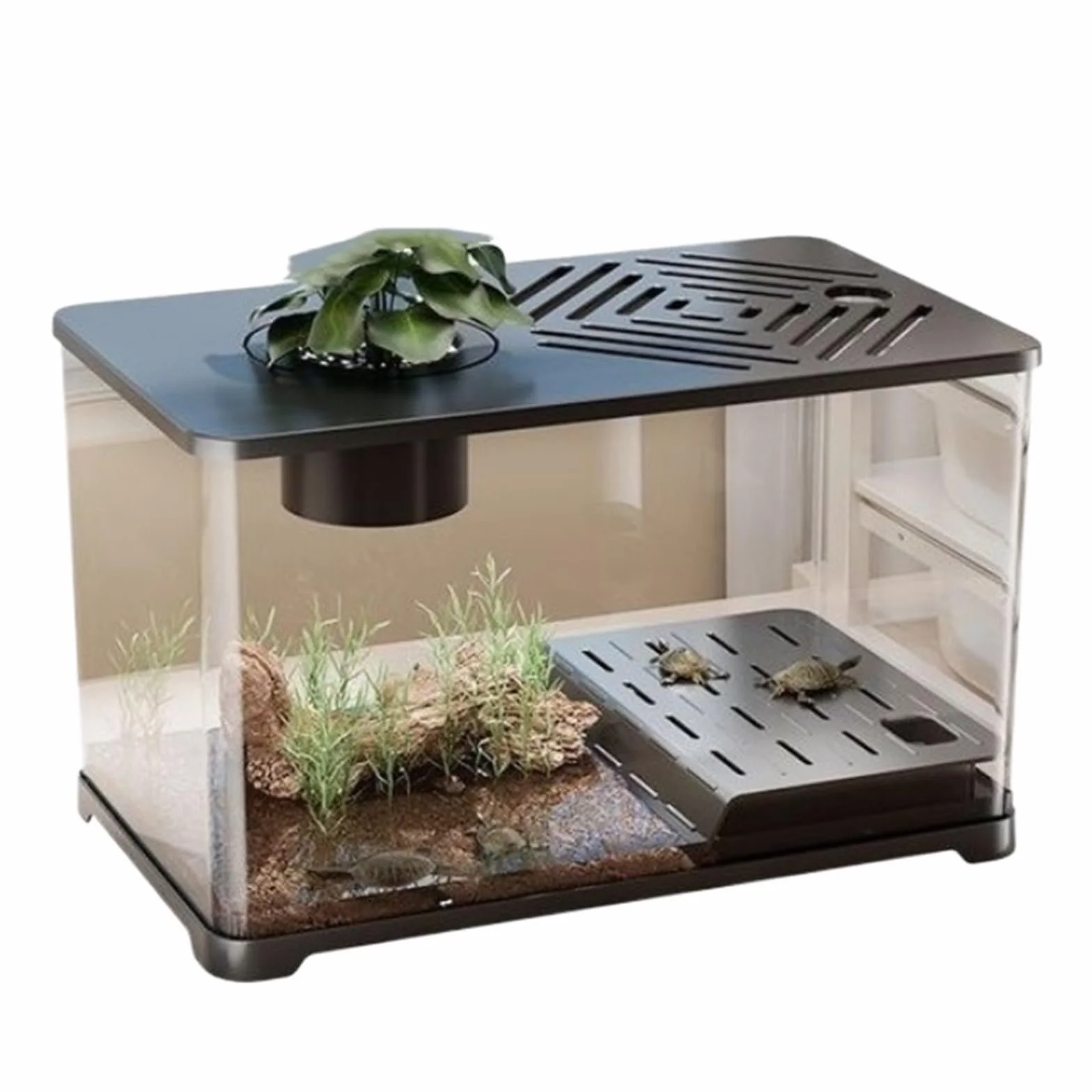 Siedlisko terrarium Ekologiczne zagospodarowanie terenu w zbiorniku do hodowli żółwi z pokrywą, małą separacją na sucho i mokro Terrarium akwariowe(Czarny)