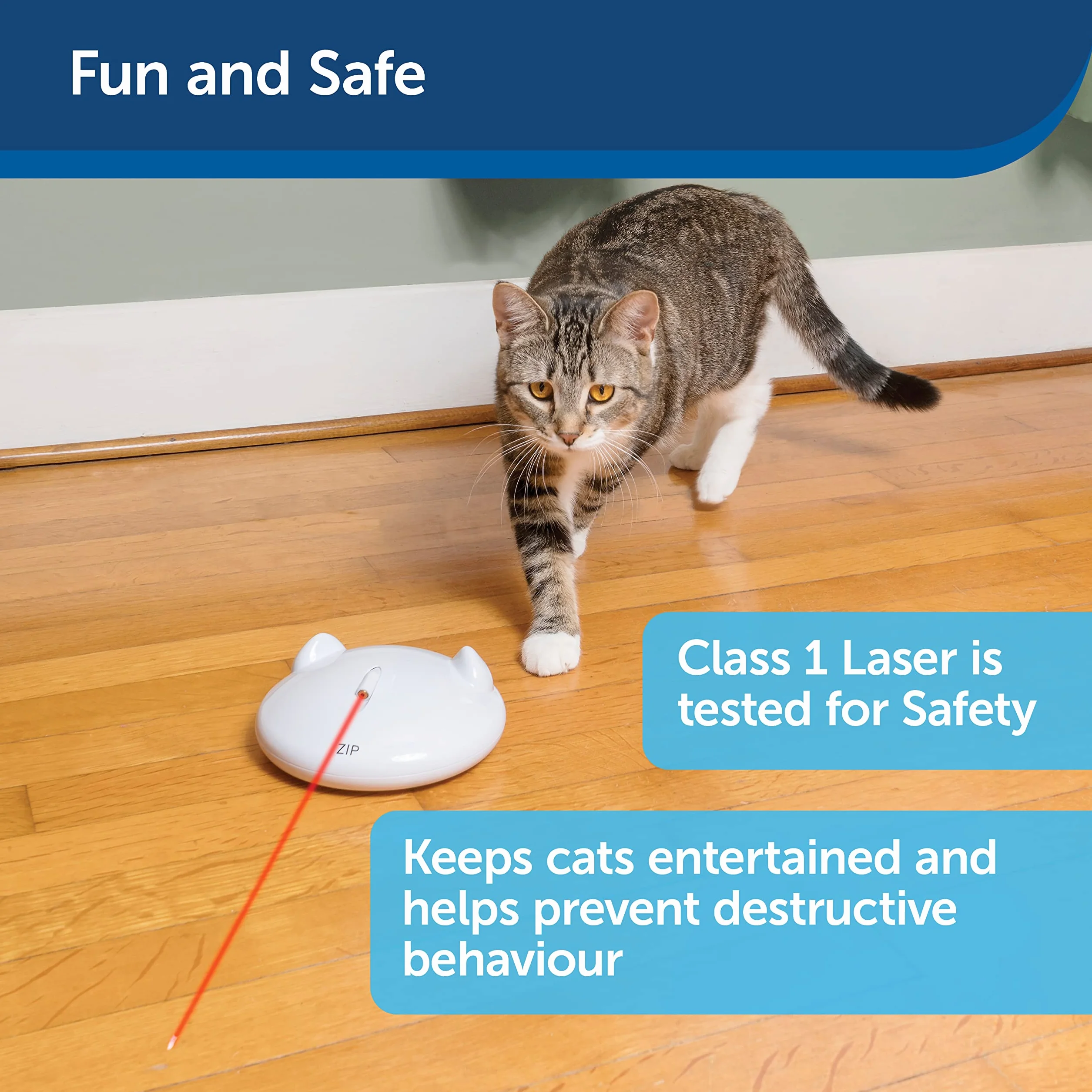 PetSafe ZIP automatyczna zabawka laserowa dla kotów, wskaźnik laserowy z 10-minutowym timerem, 3 baterie AA, kolor biały