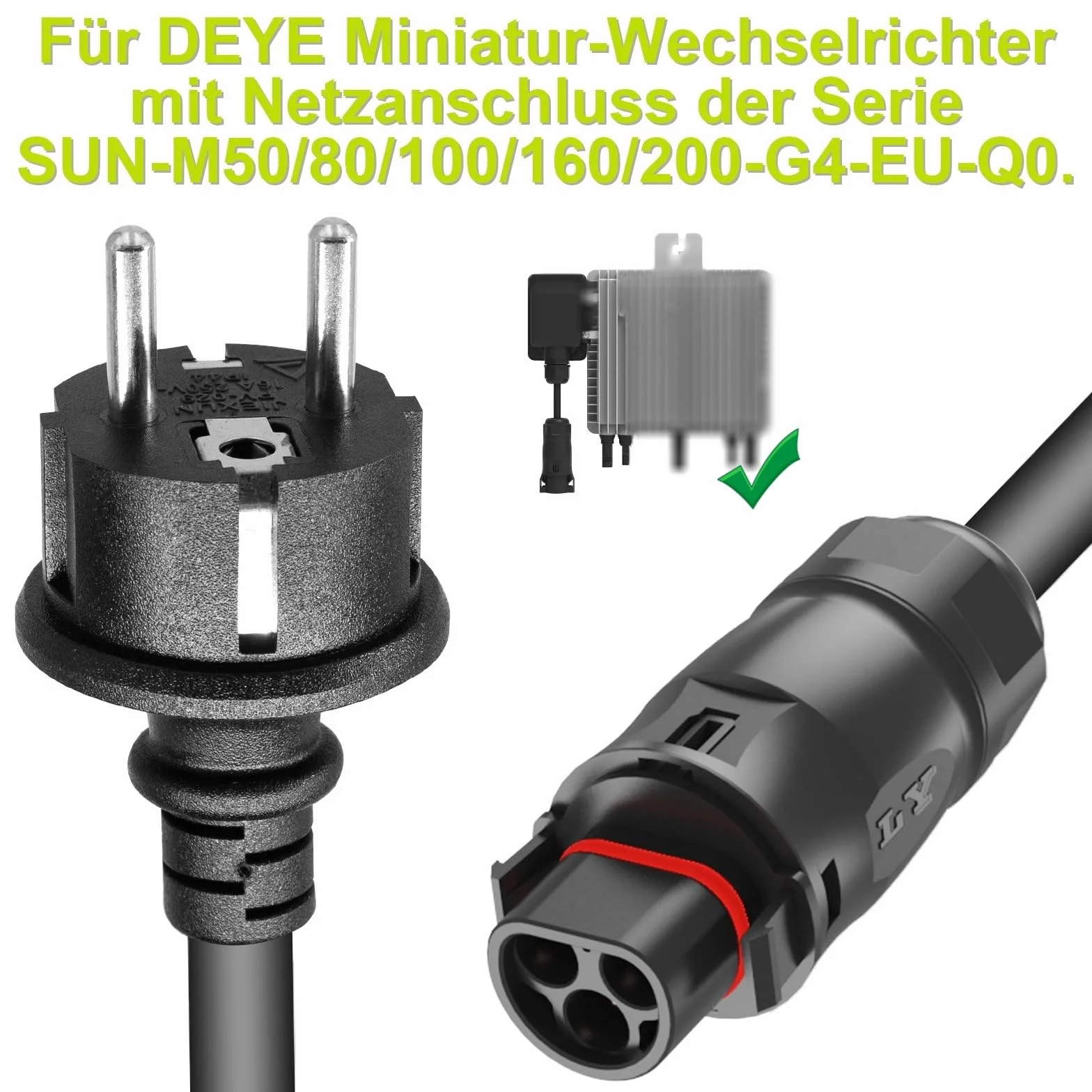 LY01 Kabel 2/3/5/10M, LY01 do adaptera Schuko, LY-01 gniazdo na wtyczkę Schuko AC, kabel do gniazdka solarnego PV dla mikroinwertera Deye SUN-M50/80/100/160/200-G4-EU-Q0 (2 metry)