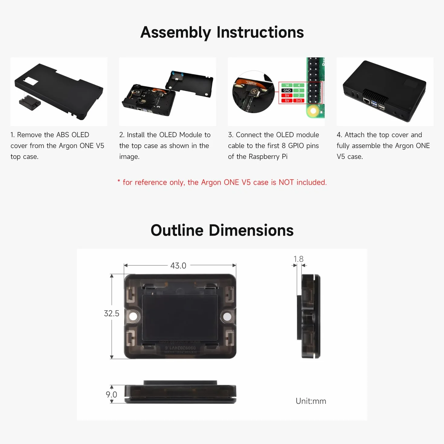 Waveshare 0.96inch Industrial OLED Display Module Designed For Argon ONE V5 Case, 128 × 64 Resolution, Real-Time Display of Raspberry Pi Operating Status