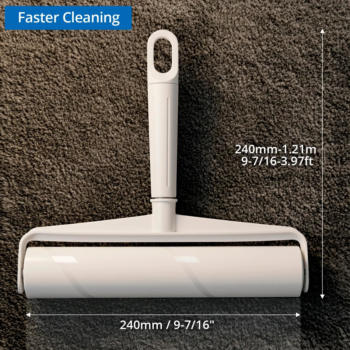 QWORK® Duży wałek do kłaczków do sierści zwierząt domowych, 24 cm, ultra szeroki – wysuwany długi uchwyt, lepki mop z 360 arkuszami na dywan, podłogę i sofę, wytrzymały przyrząd do usuwania sierści