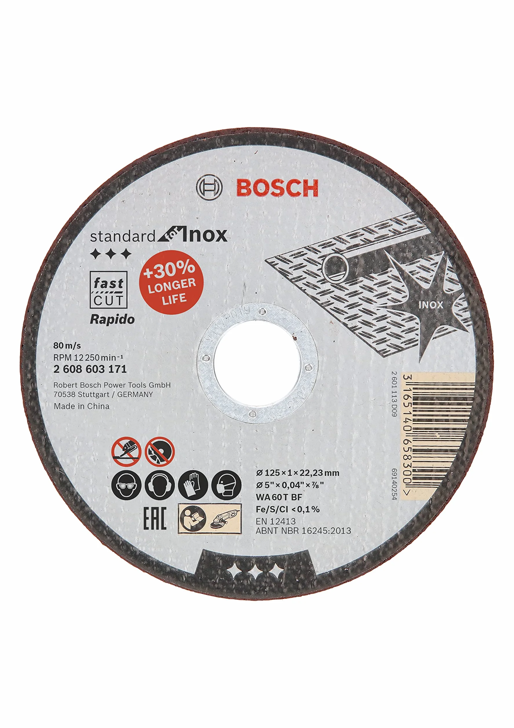 Bosch Professional Tarcza tnąca prosta standard do Inox (do stali Inox, 125 x 1 mm, akcesoria do szlifierek kątowych)